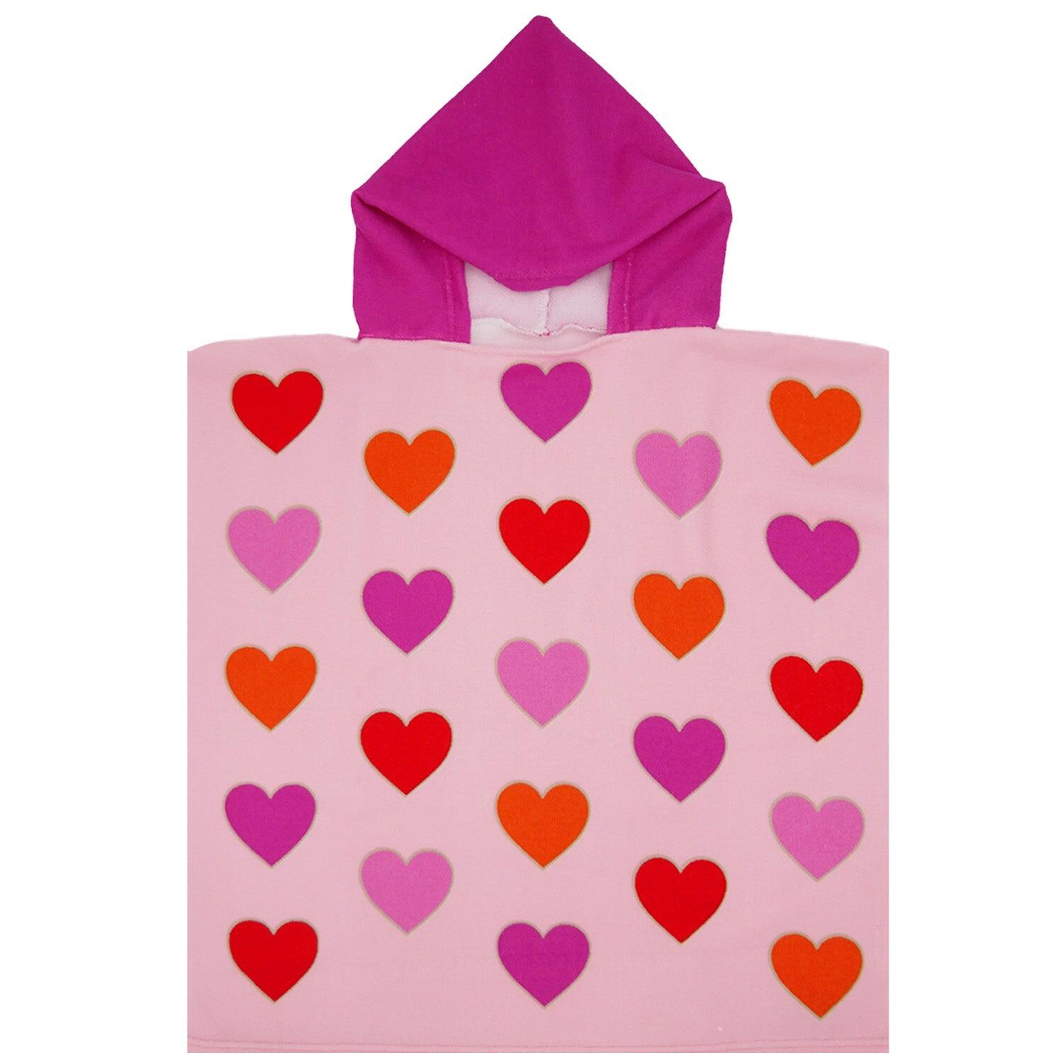 Kinder-Poncho Microvezel Roze 60x60 250g/m² - Poncho Harten 1/2