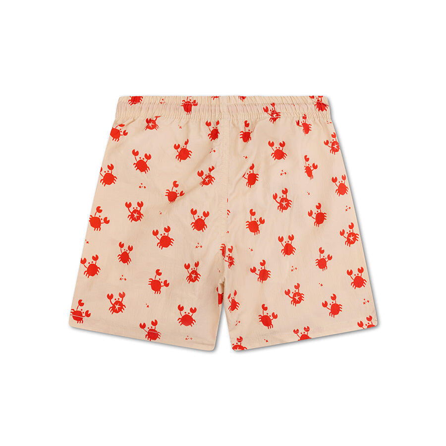 Swim Essentials | Bañador short UV beige/rojo con estampado de cangrejo niños 3/5