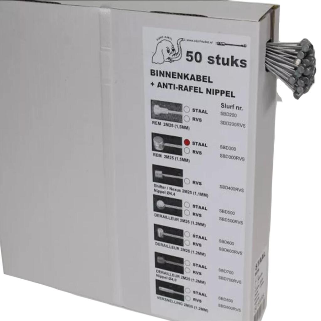 SLURF Cable Box - 50 Inner Brake Cables, 225 cm, Steel, Silver.