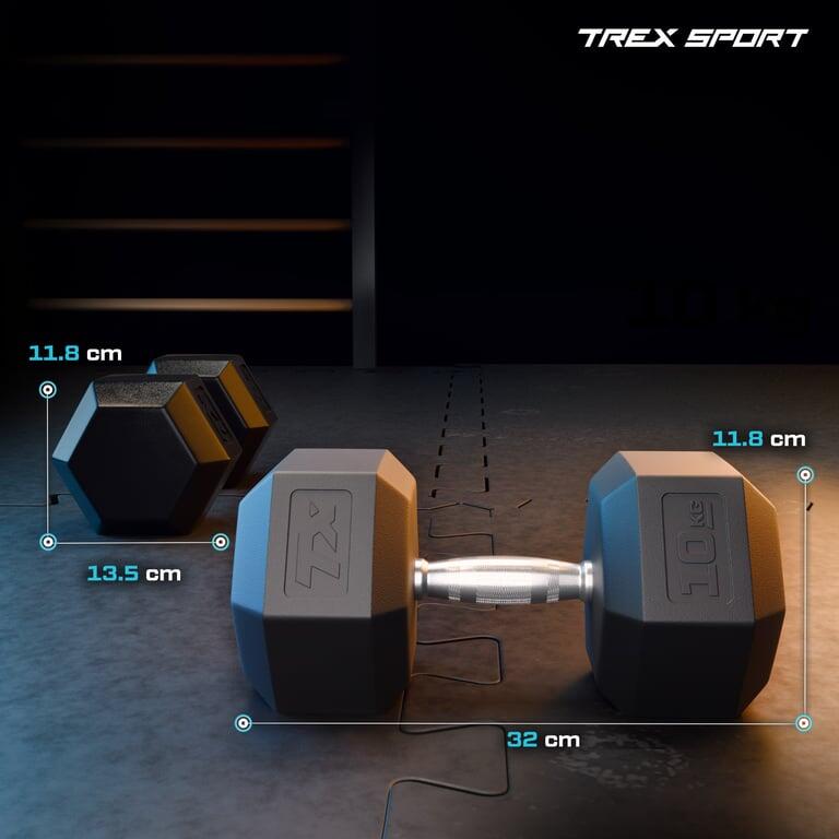 Mancuerna hexagonal de goma Trex Sport 10 kg para musculación 5/7
