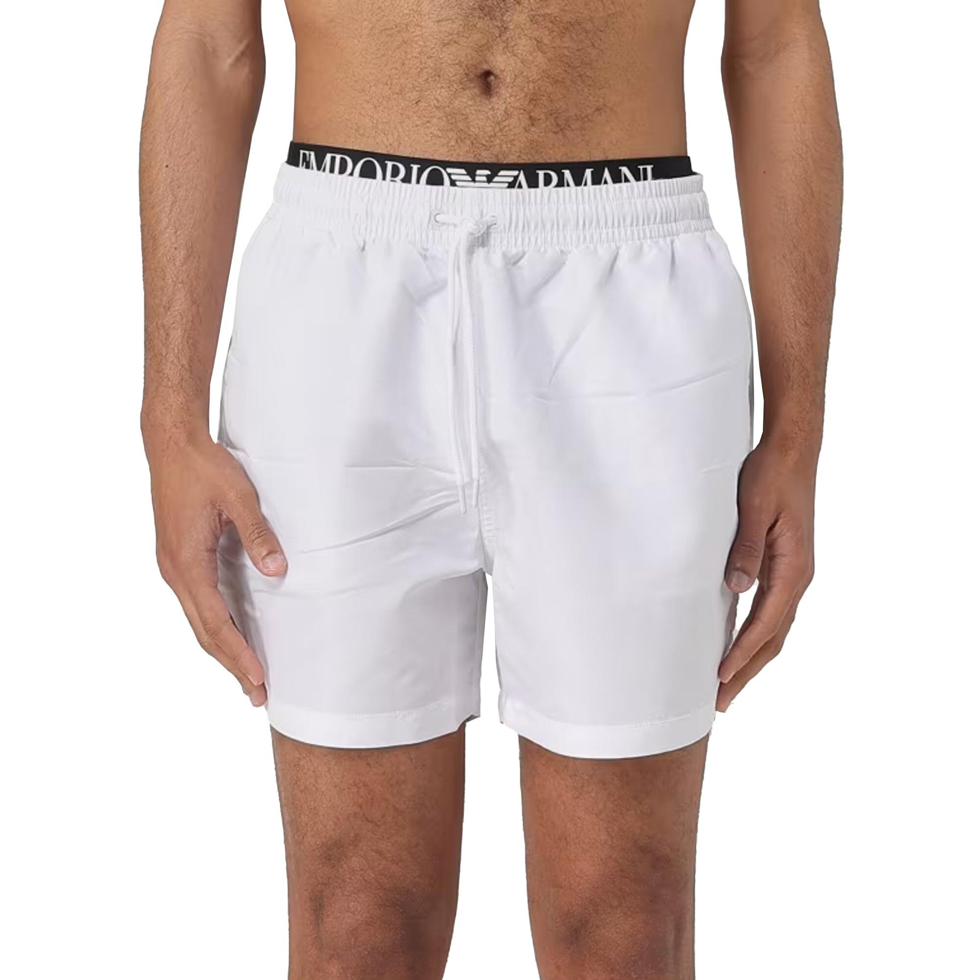 Beach Double Waistband Swim Shorts White 1/3