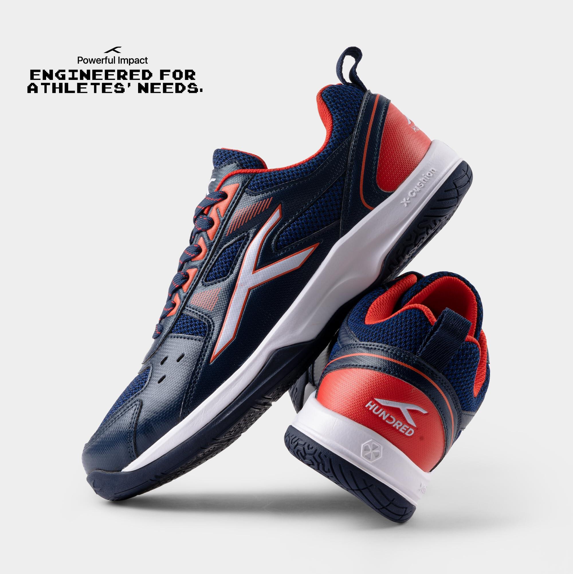 HUNDRED Raze Badminton Schuhe für Herren (Navy/Orange Rot, UK 8/US 9/EU 42) 3/7