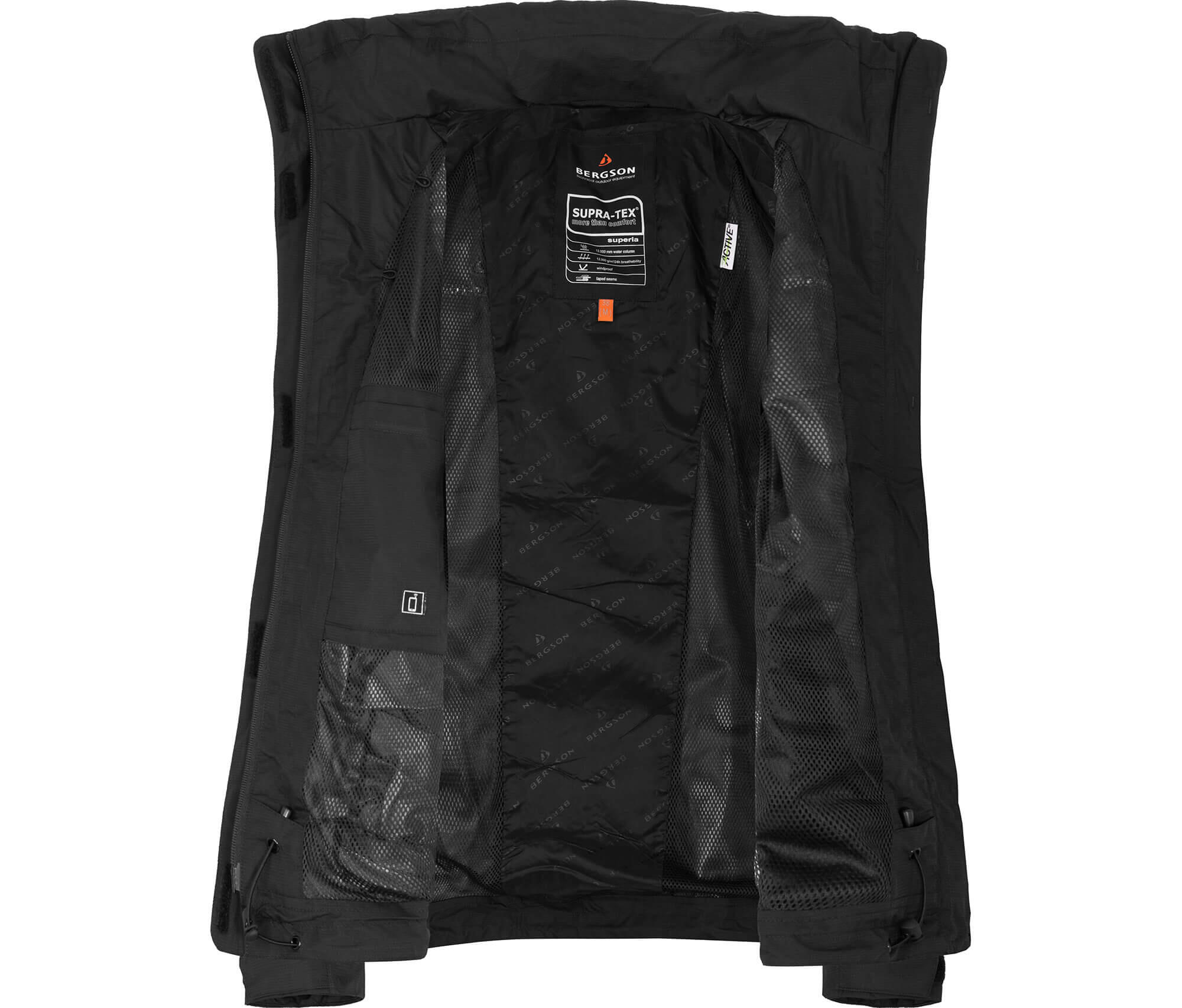Regenjacke Netzfutter, 12000 mm Wassersäule Schwarz 5/6