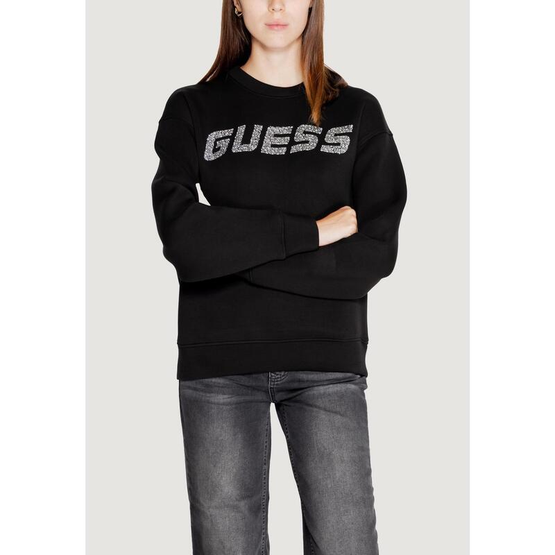 Sweat-shirt Zippé GUESS Cecilia Scuba Pour Femme - Matière éco, Logo Strass, Style Décontracté Chic