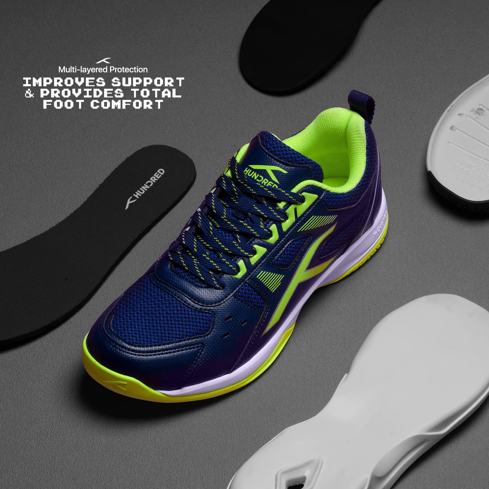 HUNDRED Raze Badminton Schuhe für Herren (Navy Blau/Limette, UK 11/US 12/EU 45) 4/7
