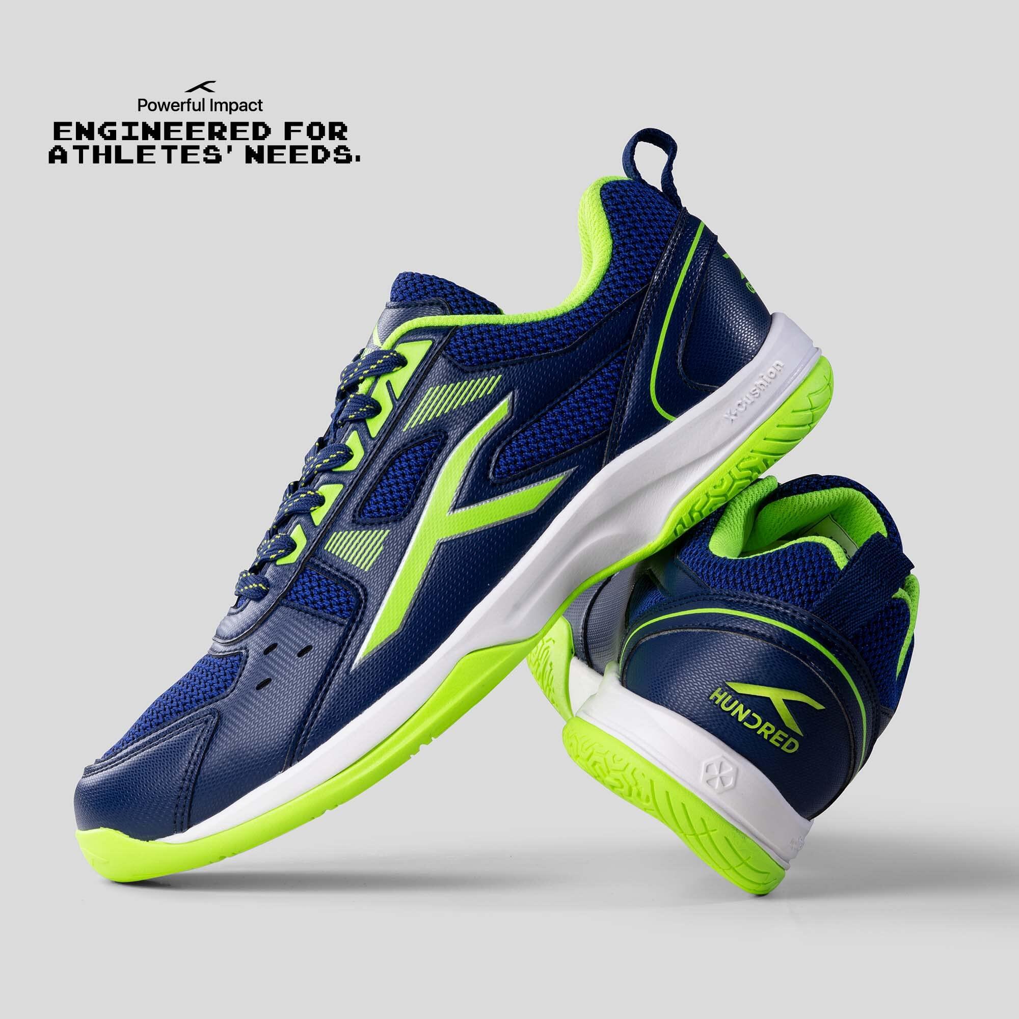 HUNDRED Raze Badminton Schuhe für Herren (Navy Blau/Limette, UK 11/US 12/EU 45) 5/7
