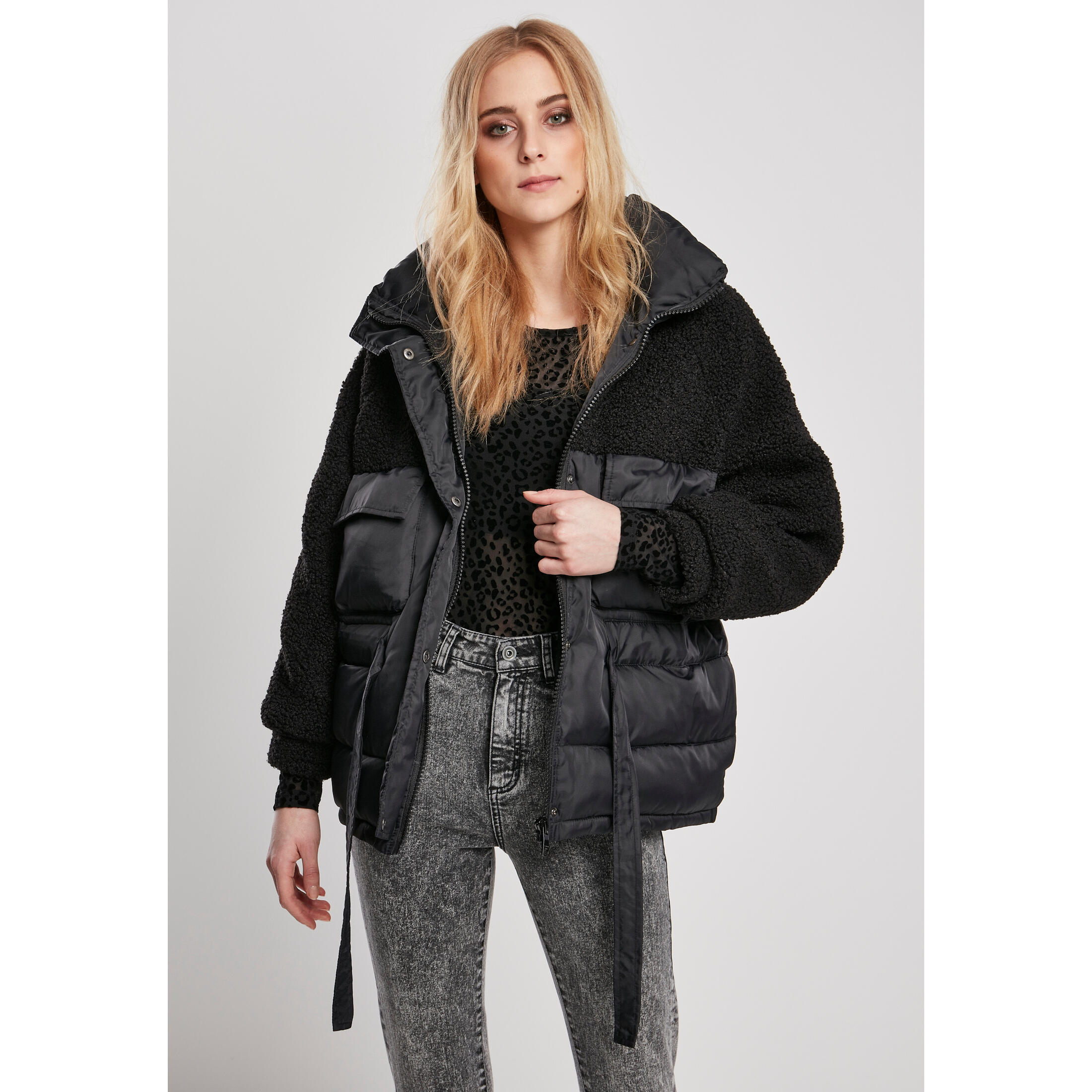 Urban Classics - Veste Femme Urban Classics Sherpa Mix Puffer - Doudoune Synthétique - Noir - S - Decathlon