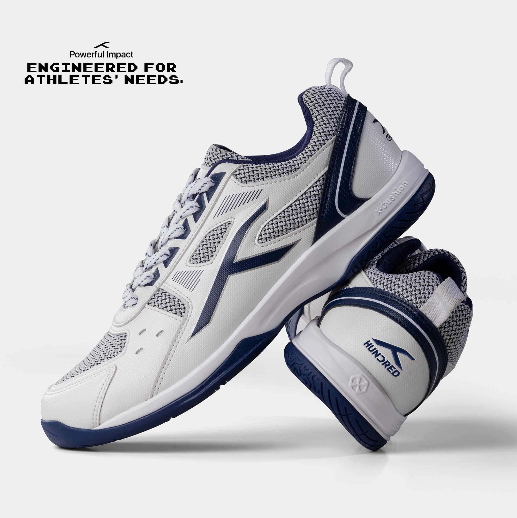 HUNDRED Raze Badminton Schuhe für Herren (Weiß/Navy Blau, UK 1/US 2/EU 35) 5/7