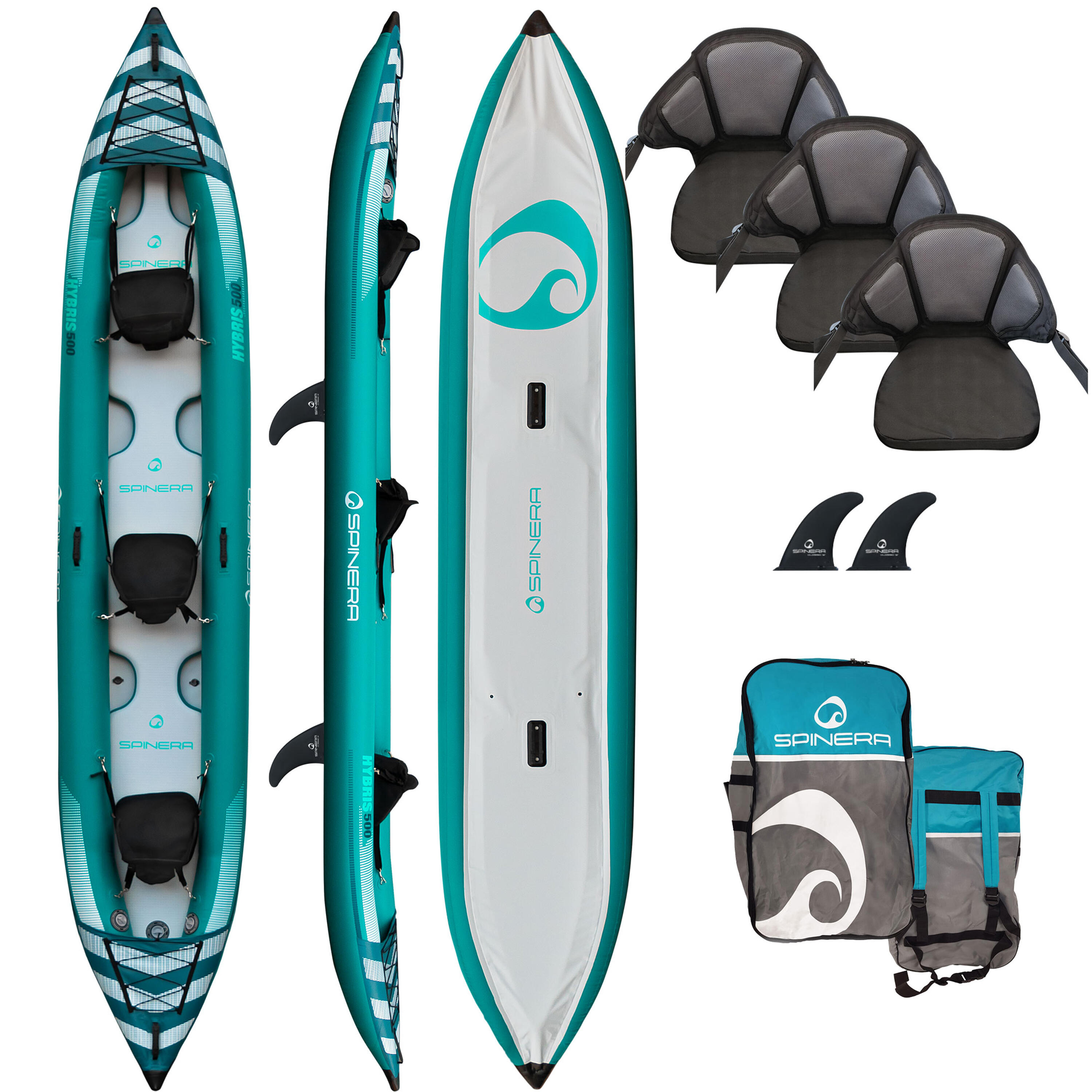Spinera - Kayak Gonflable Spinera Hybris 475 3 Personnes 2025 - Kayak - Bleu|gris|noir|vert - Decathlon