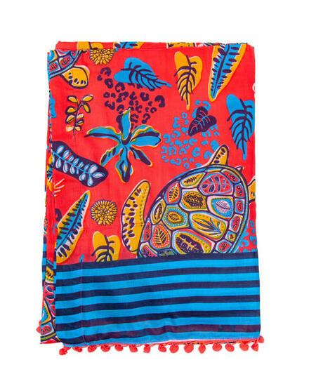 PAREO IMPRIMÉ AVEC TERRY TORTUE CORAIL