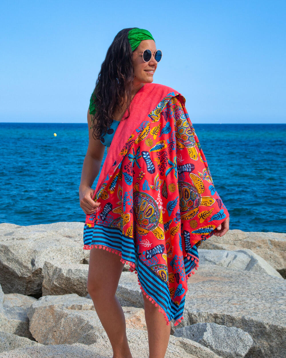 PAREO ESTAMPADO CON RIZO TORTUGA CORAL 4/4