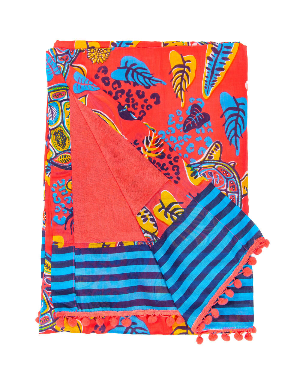 PAREO ESTAMPADO CON RIZO TORTUGA CORAL 2/4