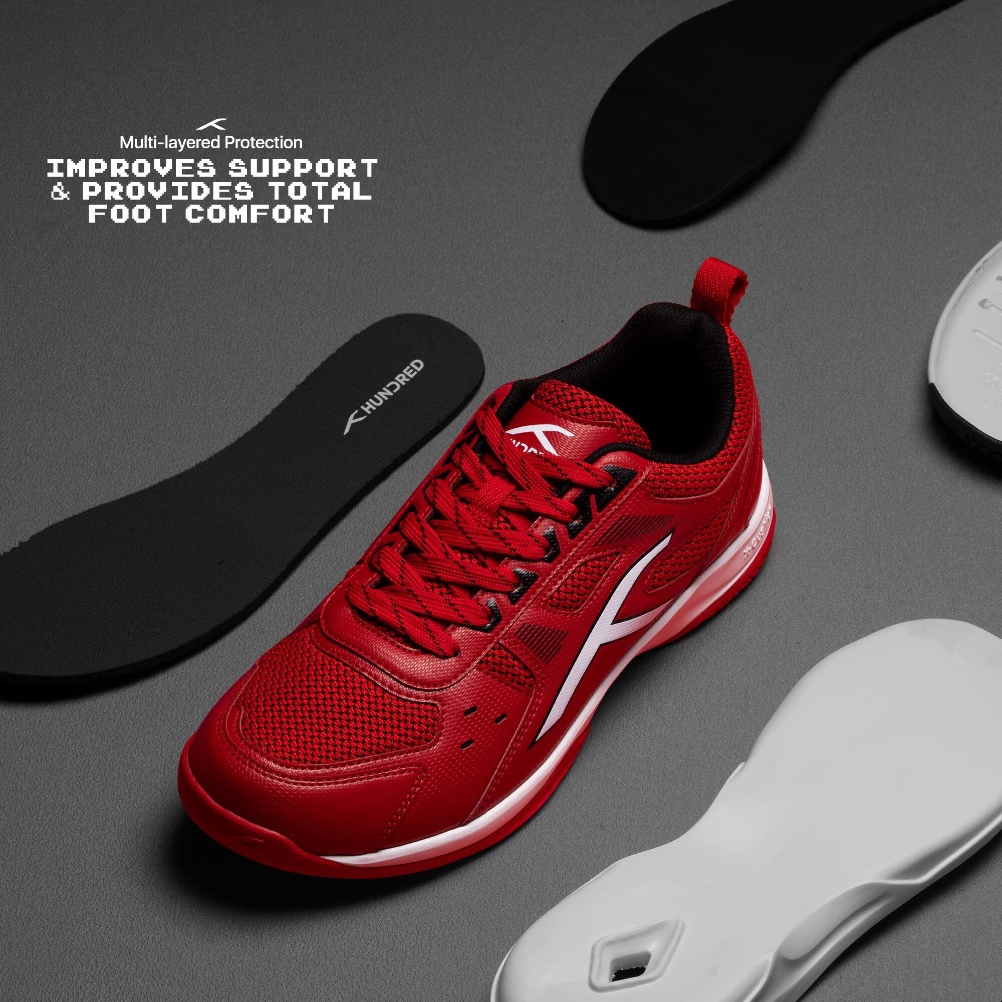 HUNDRED Raze Badminton Schuhe für Herren (Rot/Schwarz/Weiß, UK 10/US 11/EU 44) 2/7