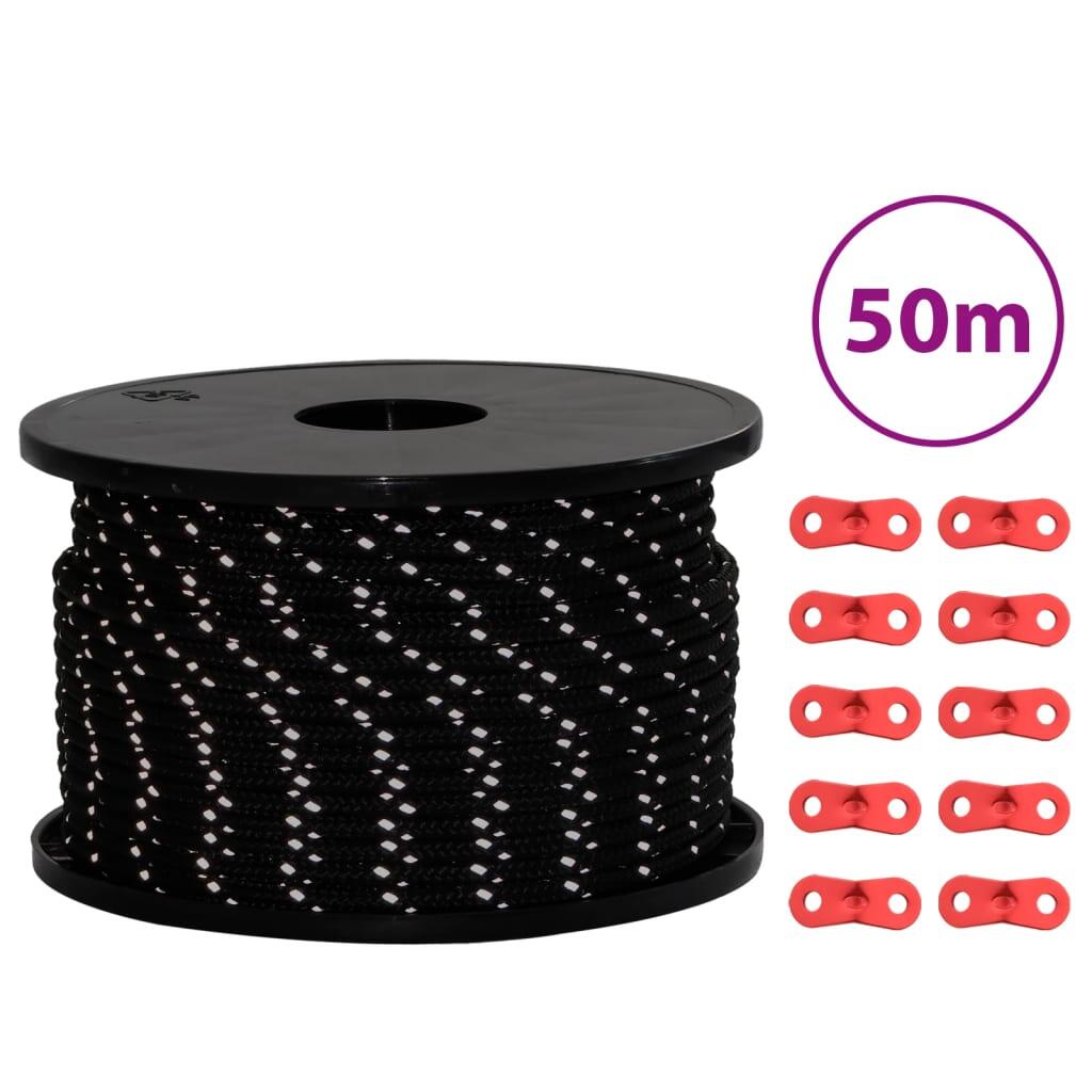 VIDAXL Vidaxl Zeltspannleine mit Reflektierenden Streifen und Spannern - 50 m, 5 mm