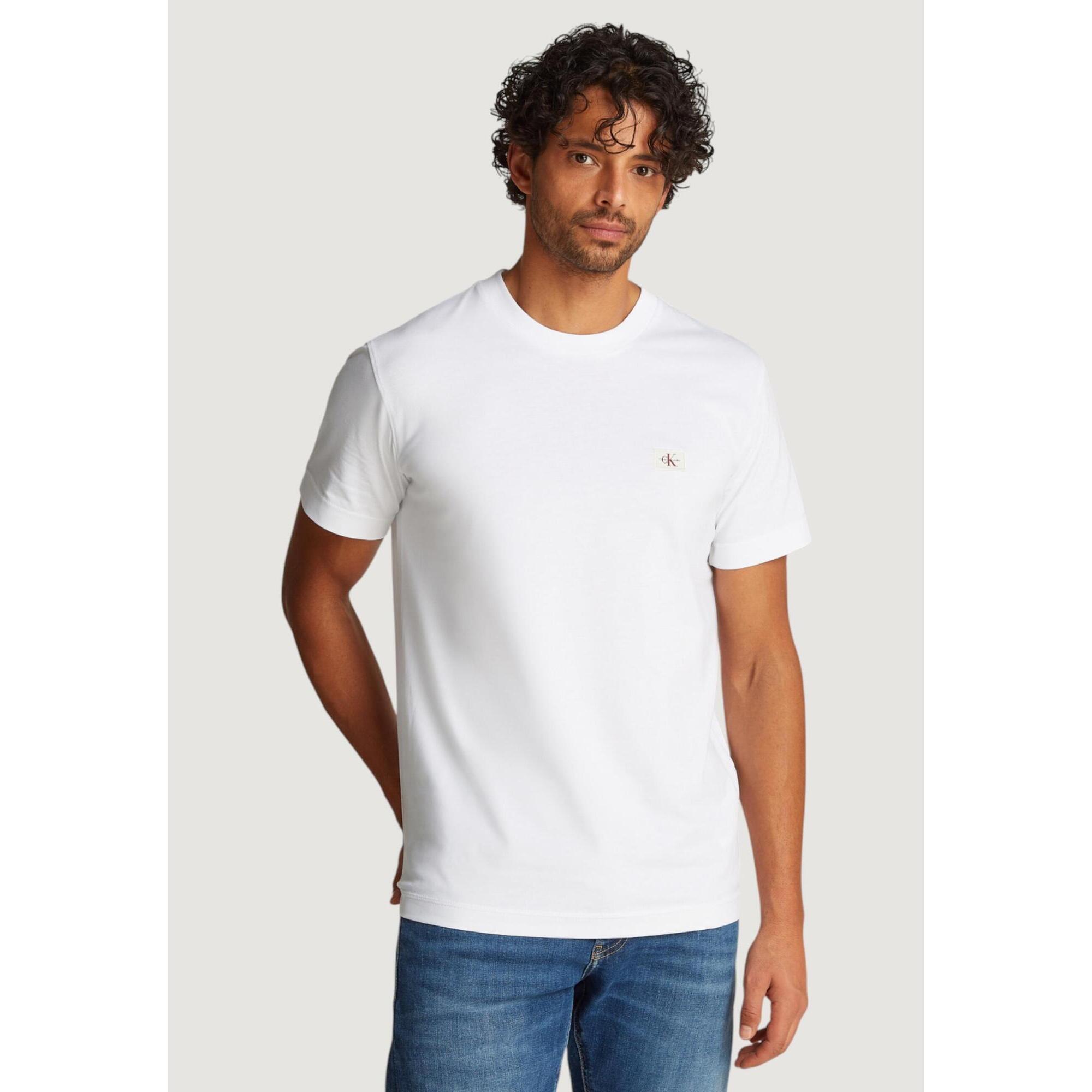 Calvin Klein - T-shirt Crop Top Woven Label Regular Homme Blanc - T-shirt Crop Top - Blanc - Decathlon