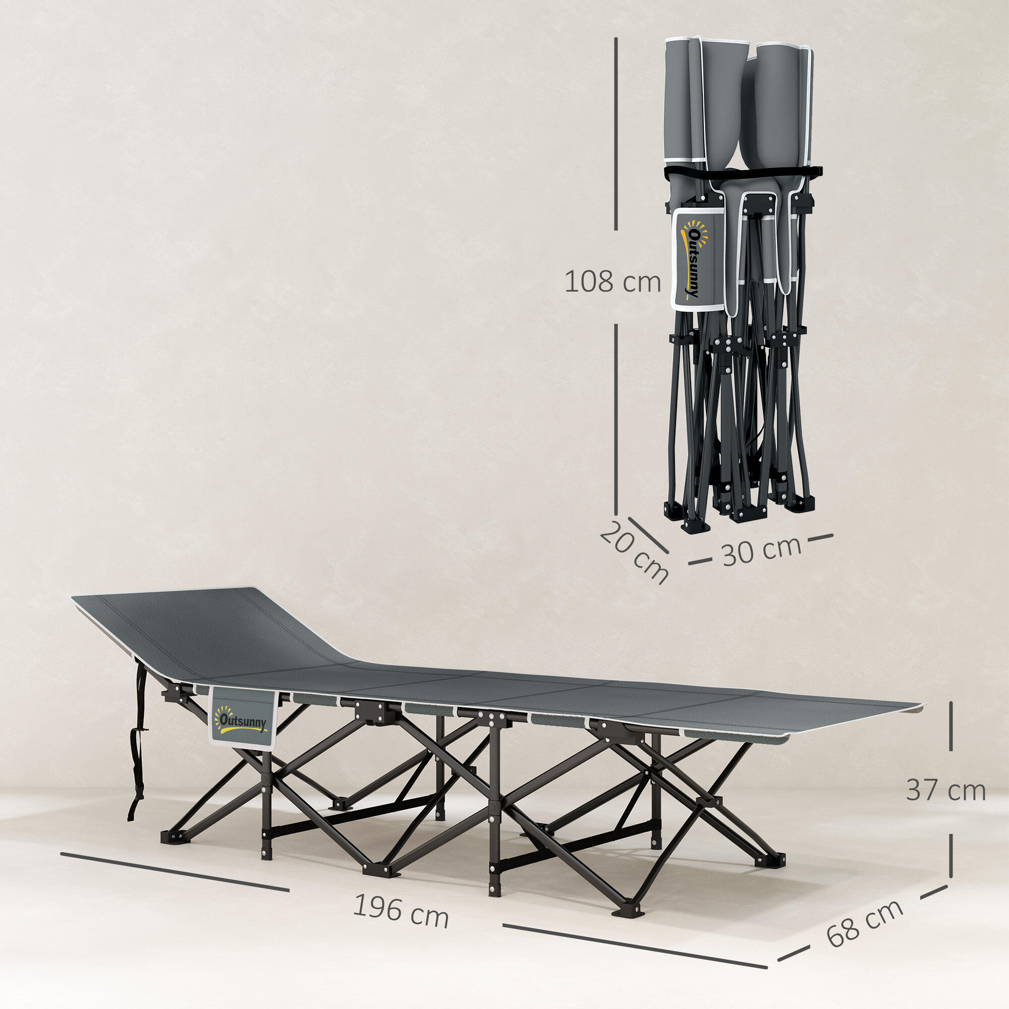 Cama Plegable Camping Outsunny 196x68x37 cm Negro 3/7