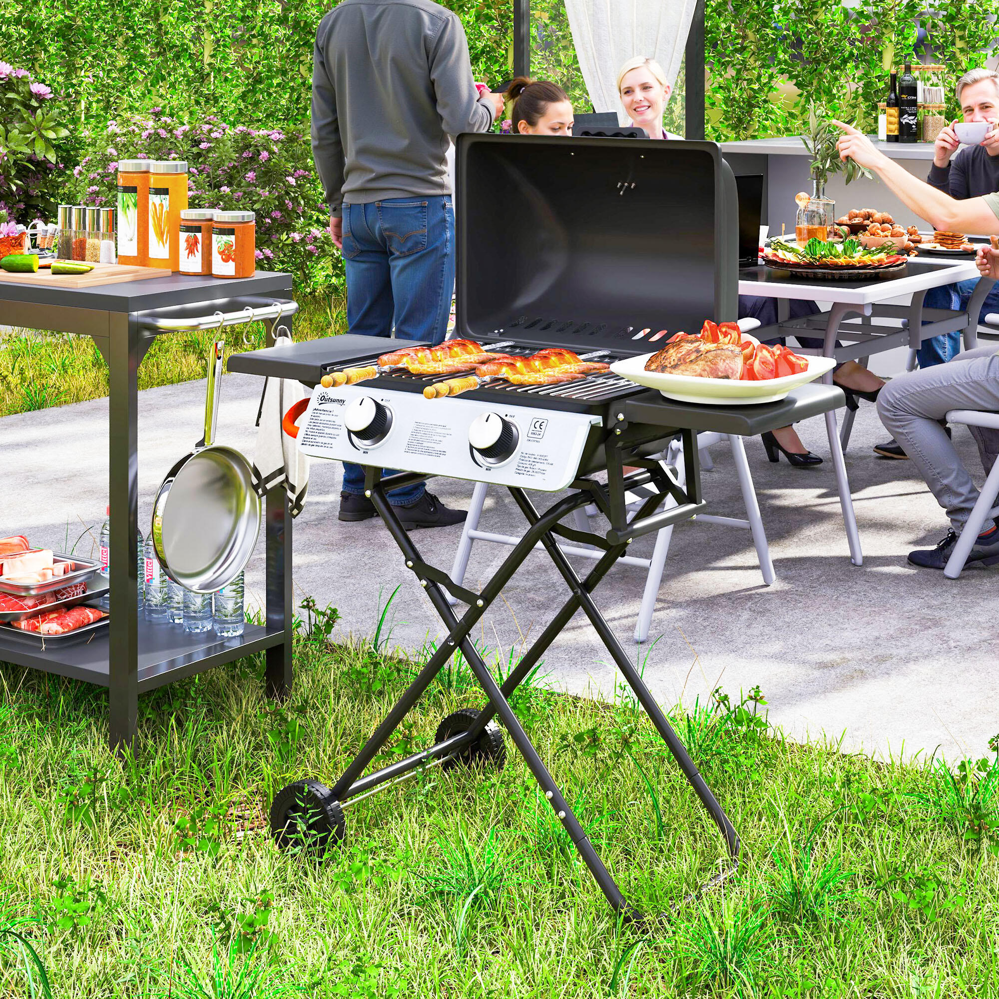 Barbacoa de Gas Outsunny 101x50x102 cm Negro 2/7