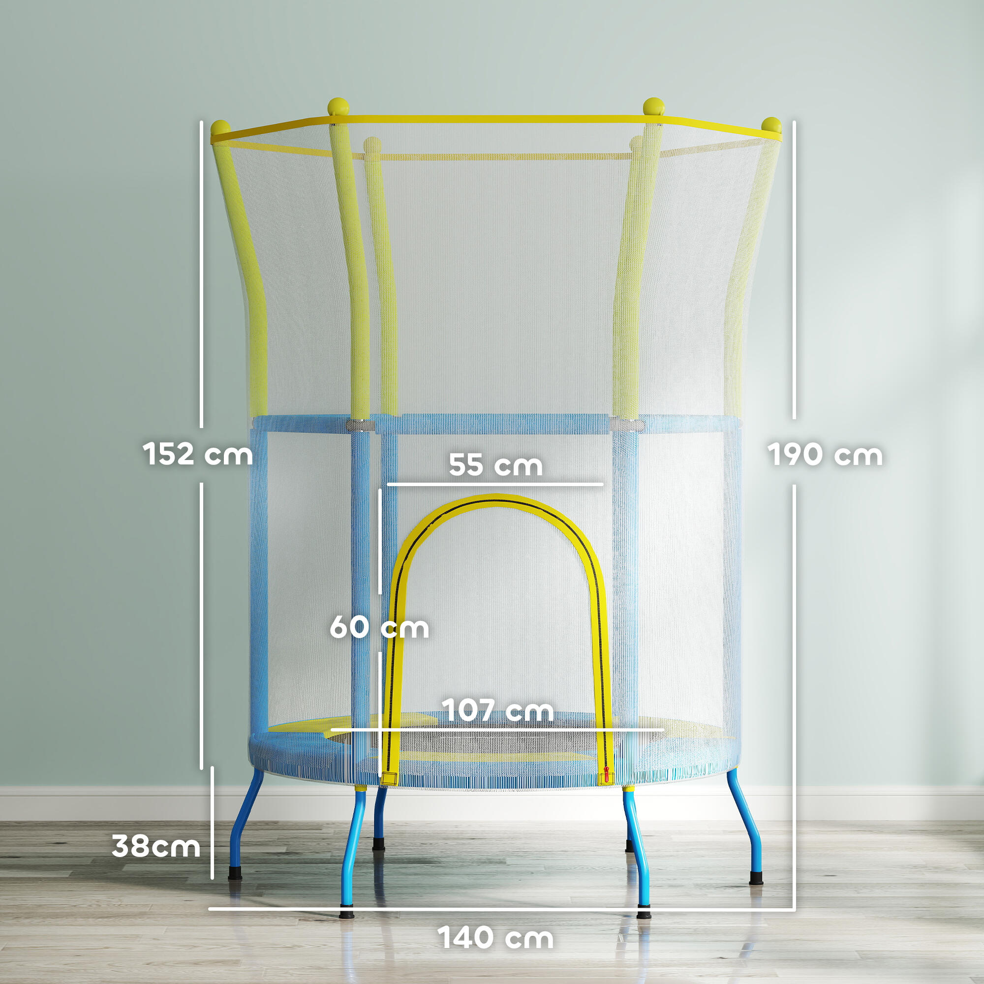 Cama Elástica Infantil AIYAPLAY 140x140x190 cm Gris y Amarillo 3/7