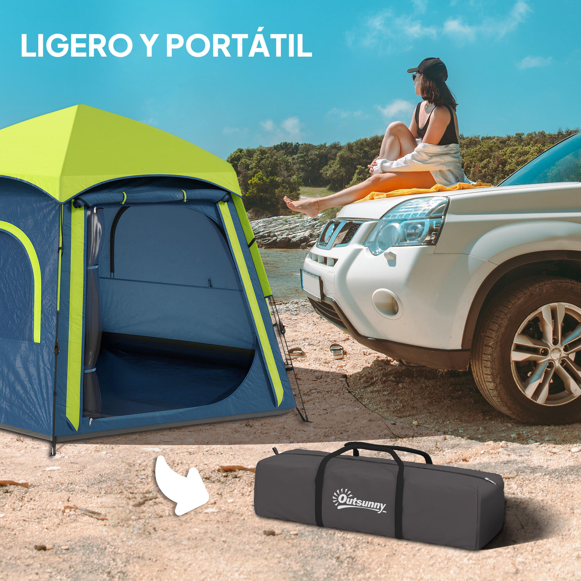 Tenda de campismo 280x240x155 cm azul e verde Outsunny 4/7