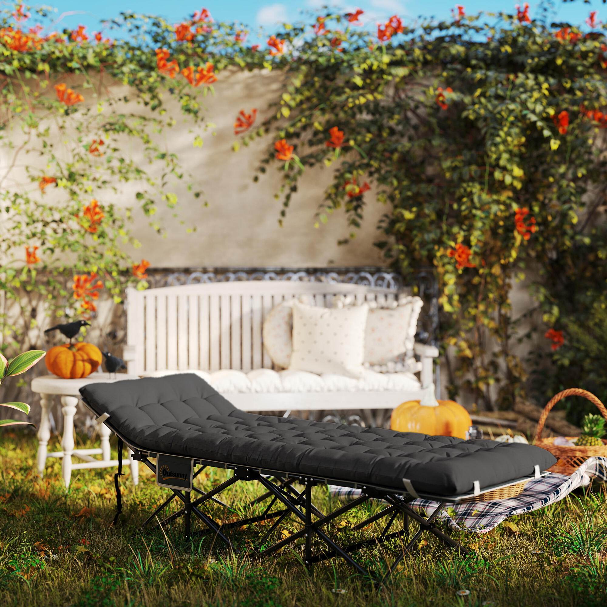 Cama Plegable Camping Outsunny 196x68x37 cm Negro 5/7