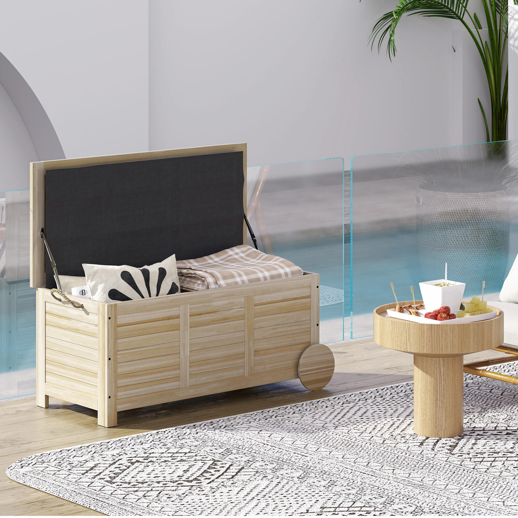 Baúl de Almacenaje Outsunny 110x50x50 cm Madera Natural 2/7