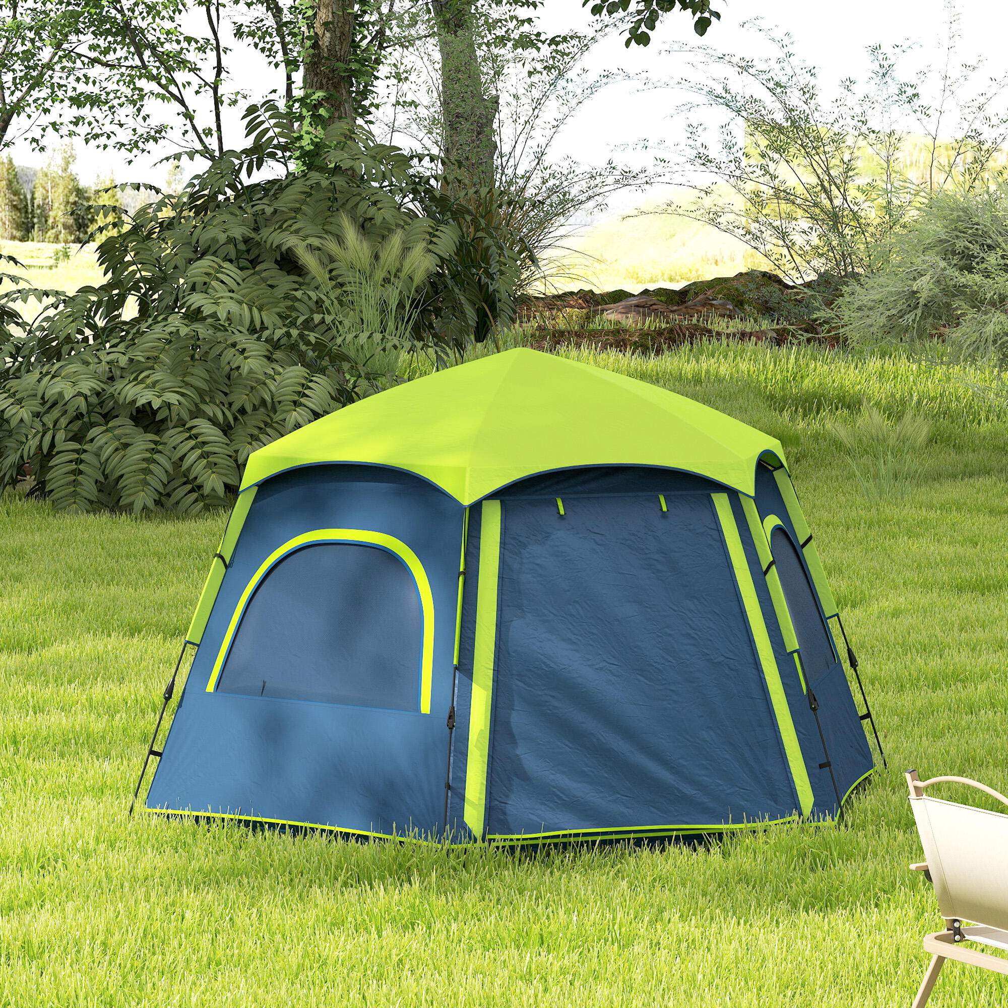 Tenda de campismo 280x240x155 cm azul e verde Outsunny 5/7