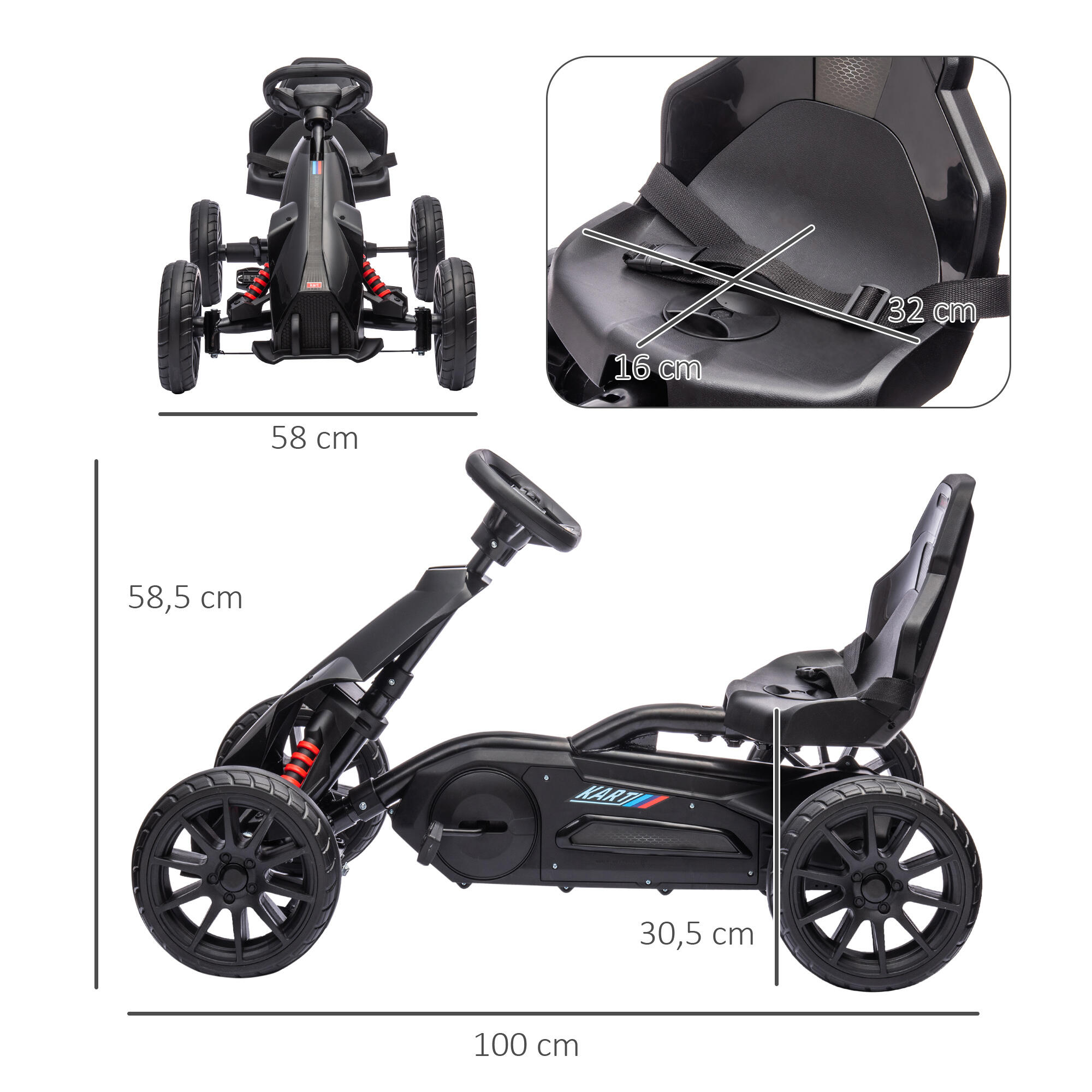 Kart para crianças 100x58x58,5 cm preto HOMCOM 3/7