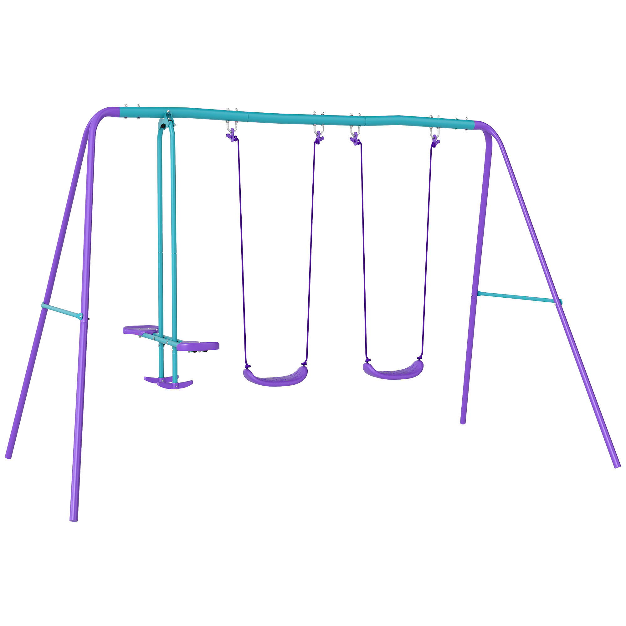Conjunto de baloiços de jardim 280x140x178 cm azul e roxo outsunny