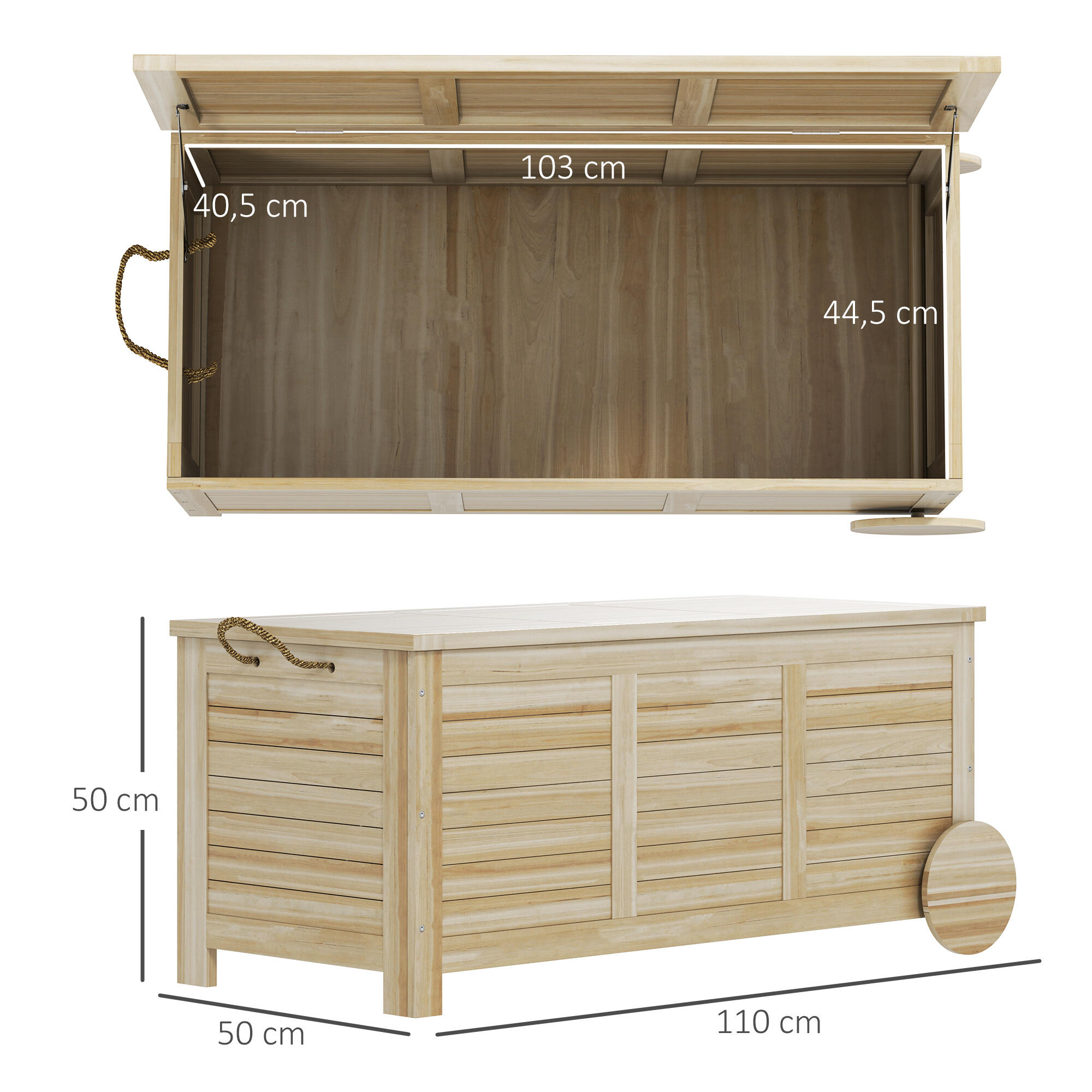 Baúl de Almacenaje Outsunny 110x50x50 cm Madera Natural 3/7