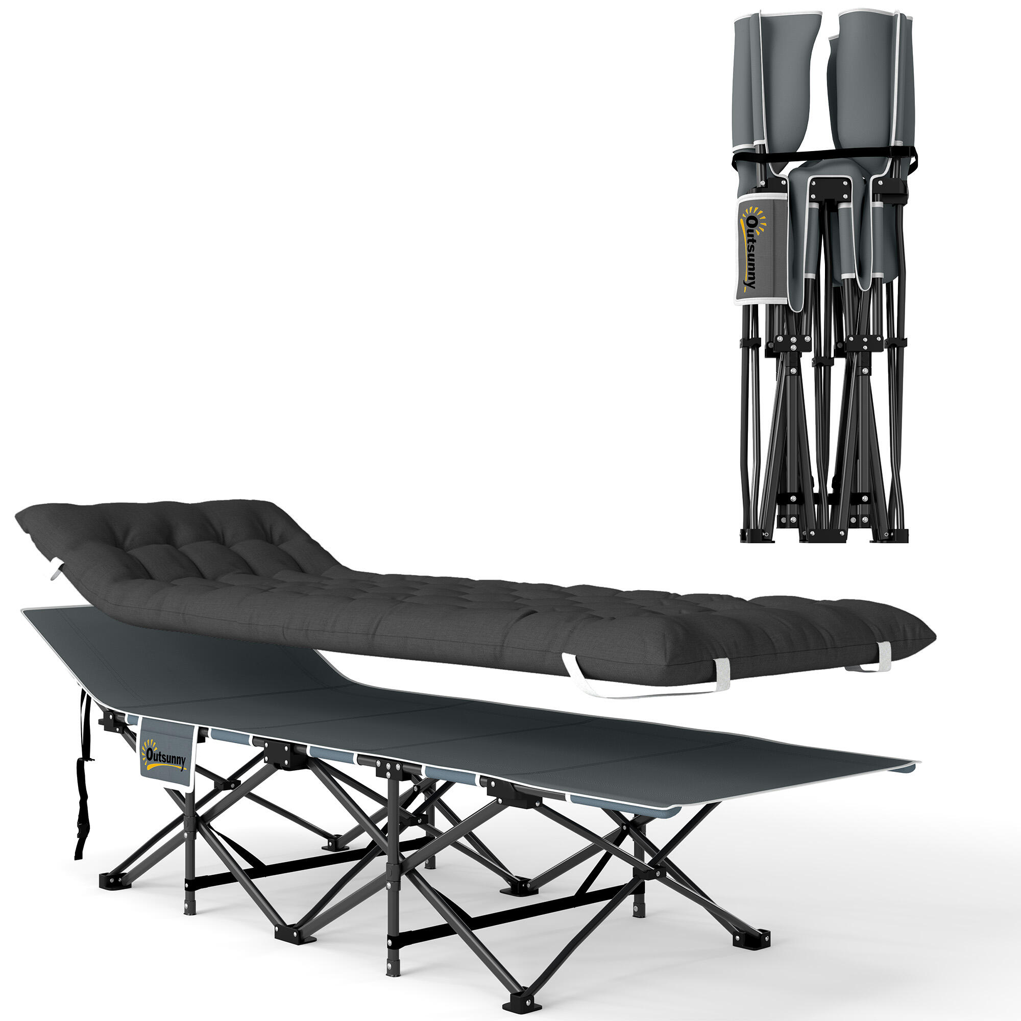 OUTSUNNY Cama Plegable Camping Outsunny 196x68x37 cm Negro