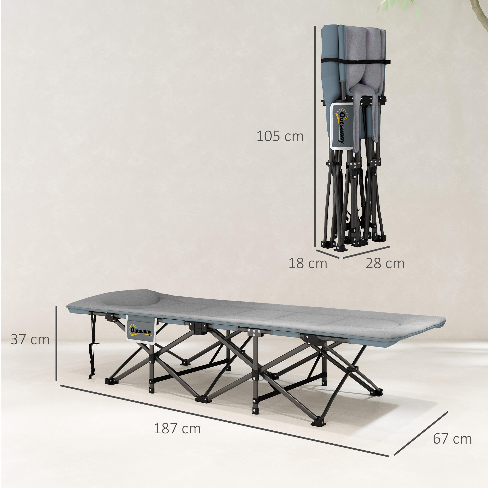 Cama Plegable Camping Outsunny 187x67x37 cm Gris 3/7