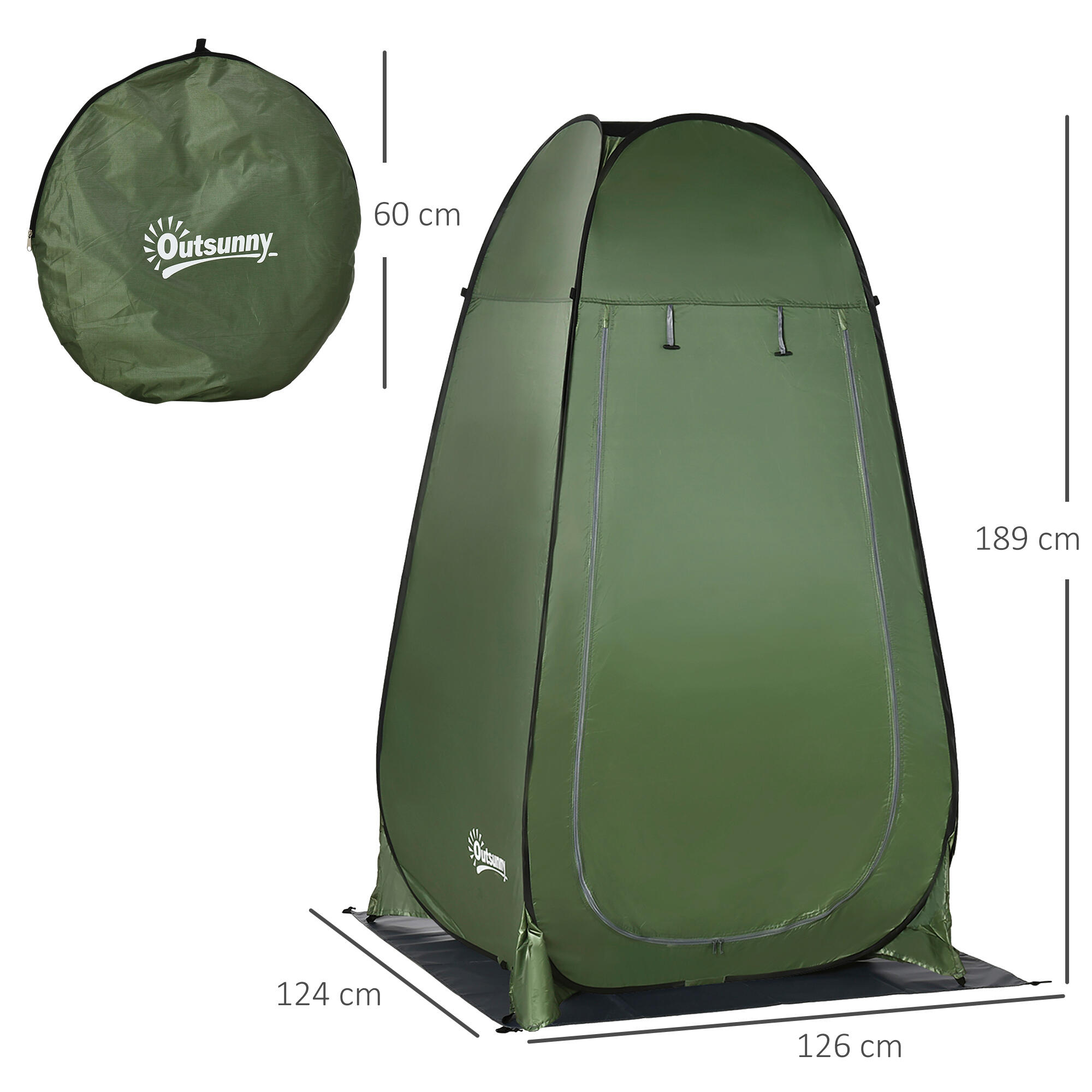 Tenda de duche 126x124x189 cm verde Outsunny 3/7
