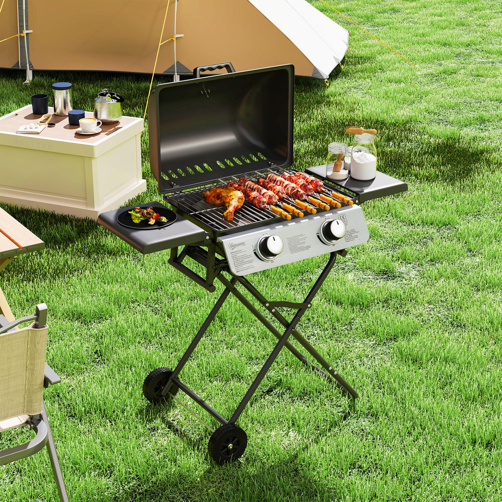 Barbacoa de Gas Outsunny 101x50x102 cm Negro 4/7
