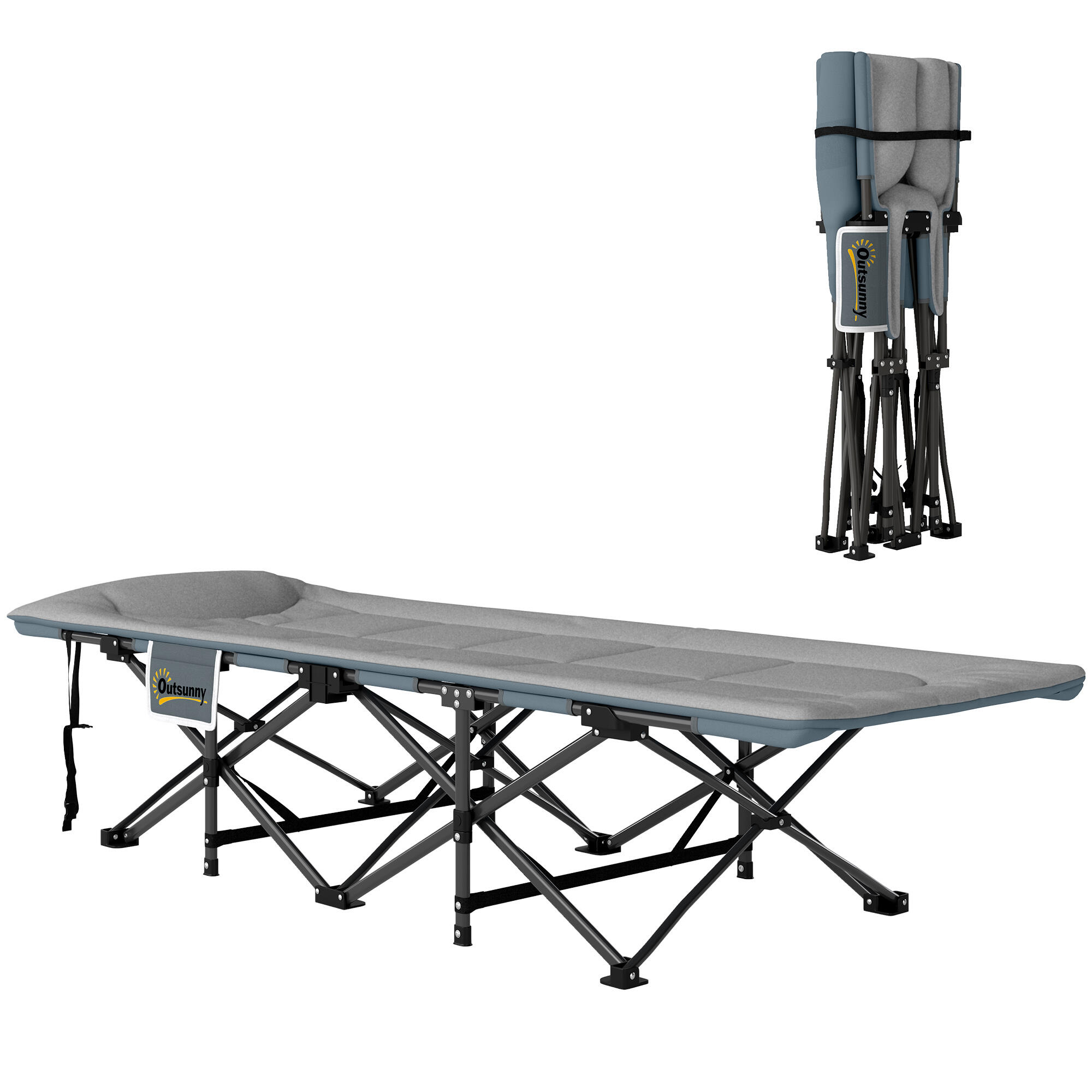 Cama campismo 187x67x37 cm cinzento outsunny