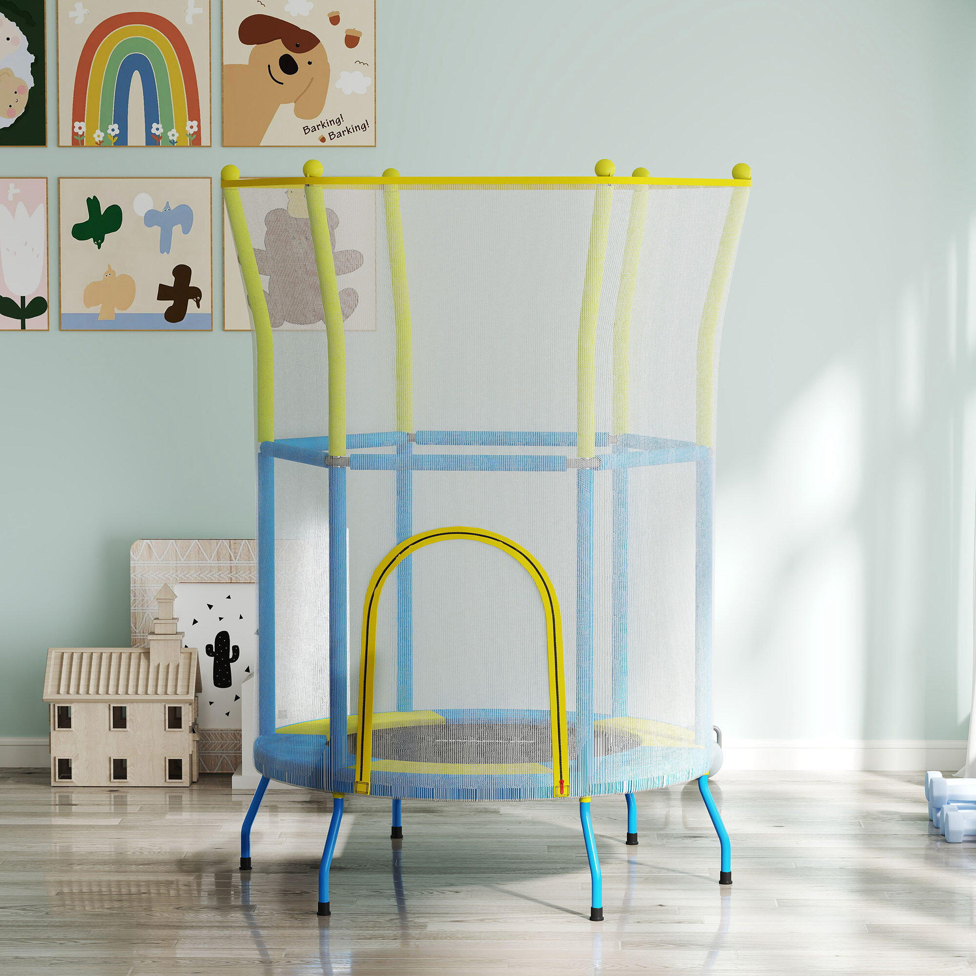 Cama Elástica Infantil AIYAPLAY 140x140x190 cm Gris y Amarillo 2/7