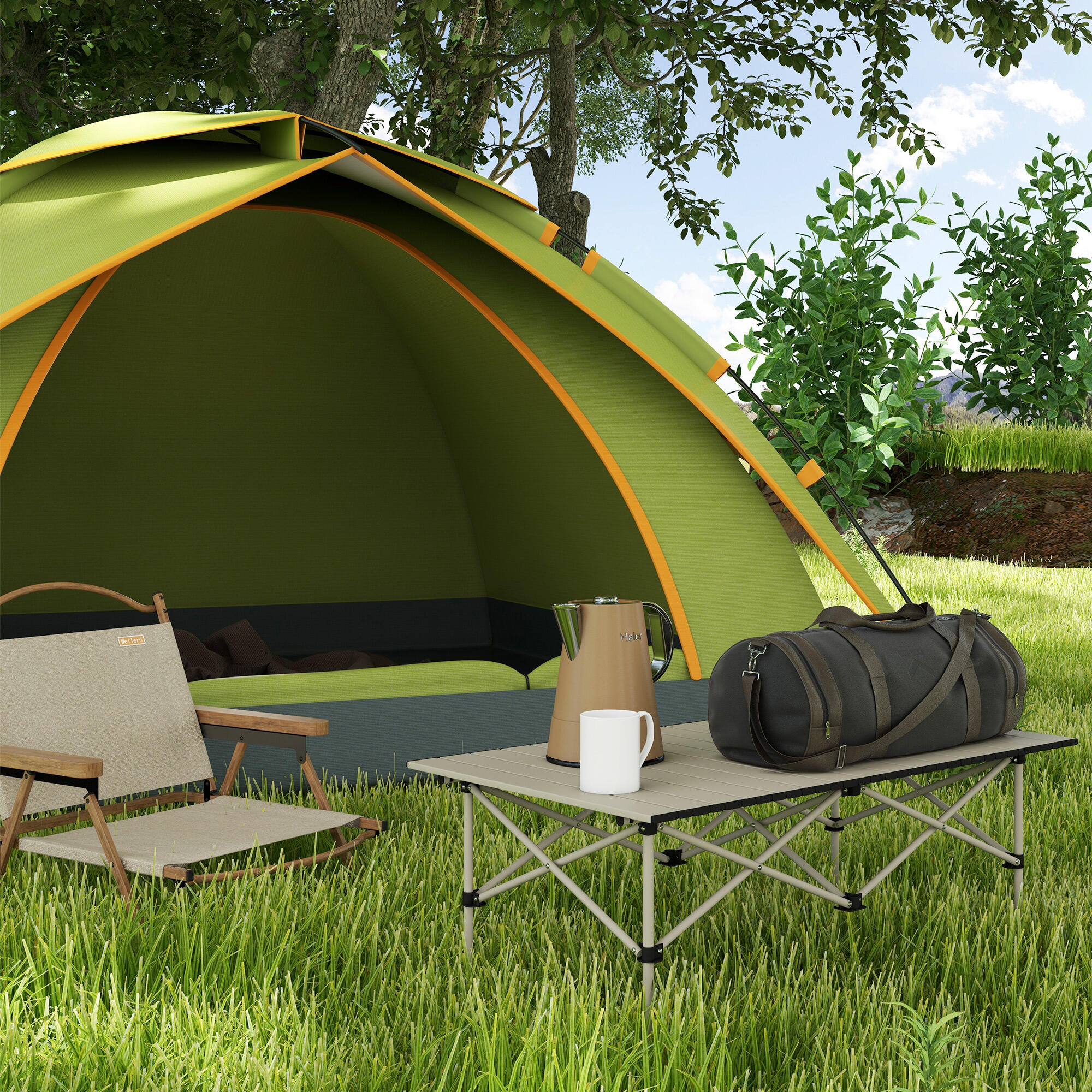 Mesa de Camping Outsunny 95x55x50 cm Caqui 2/7