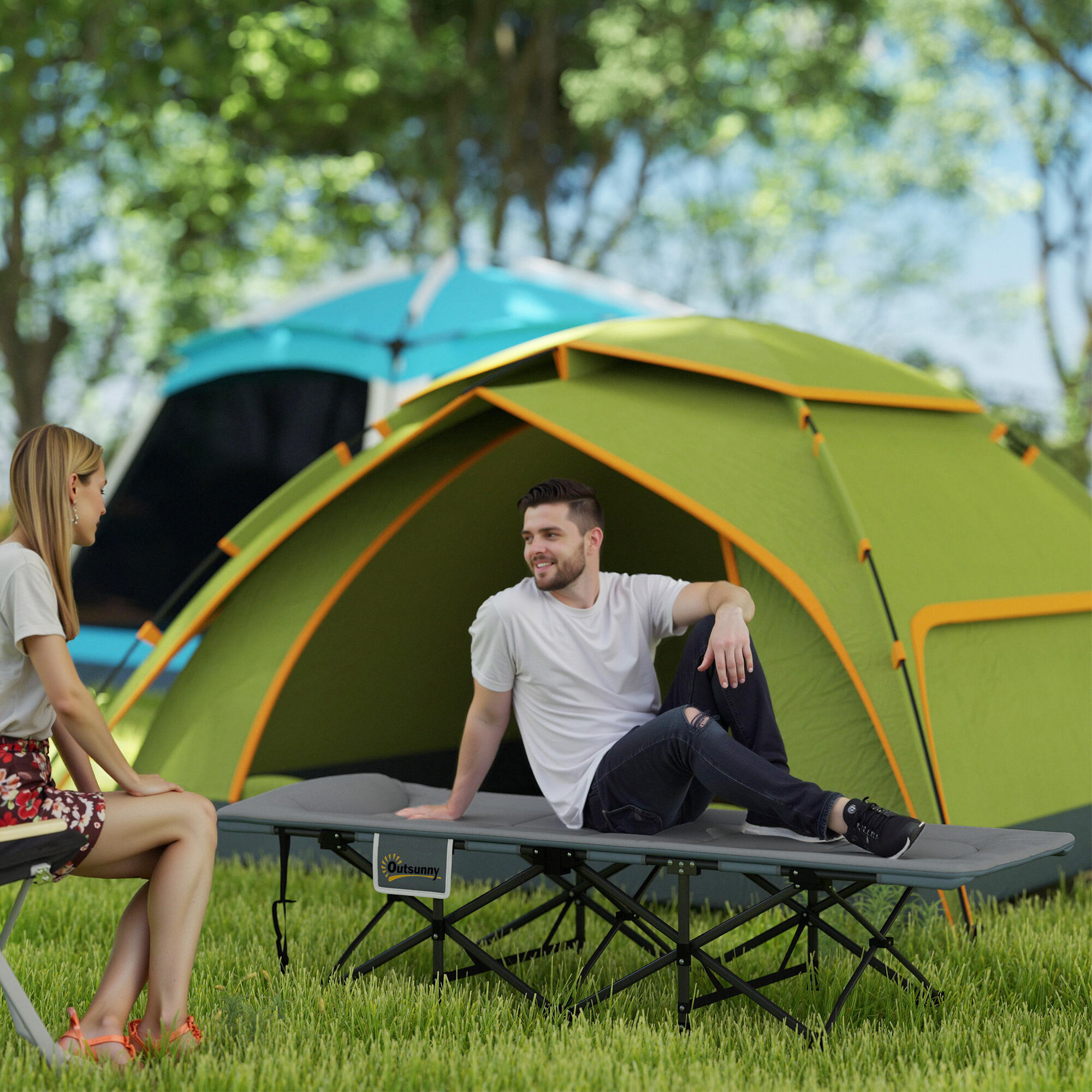 Cama Plegable Camping Outsunny 187x67x37 cm Gris 2/7