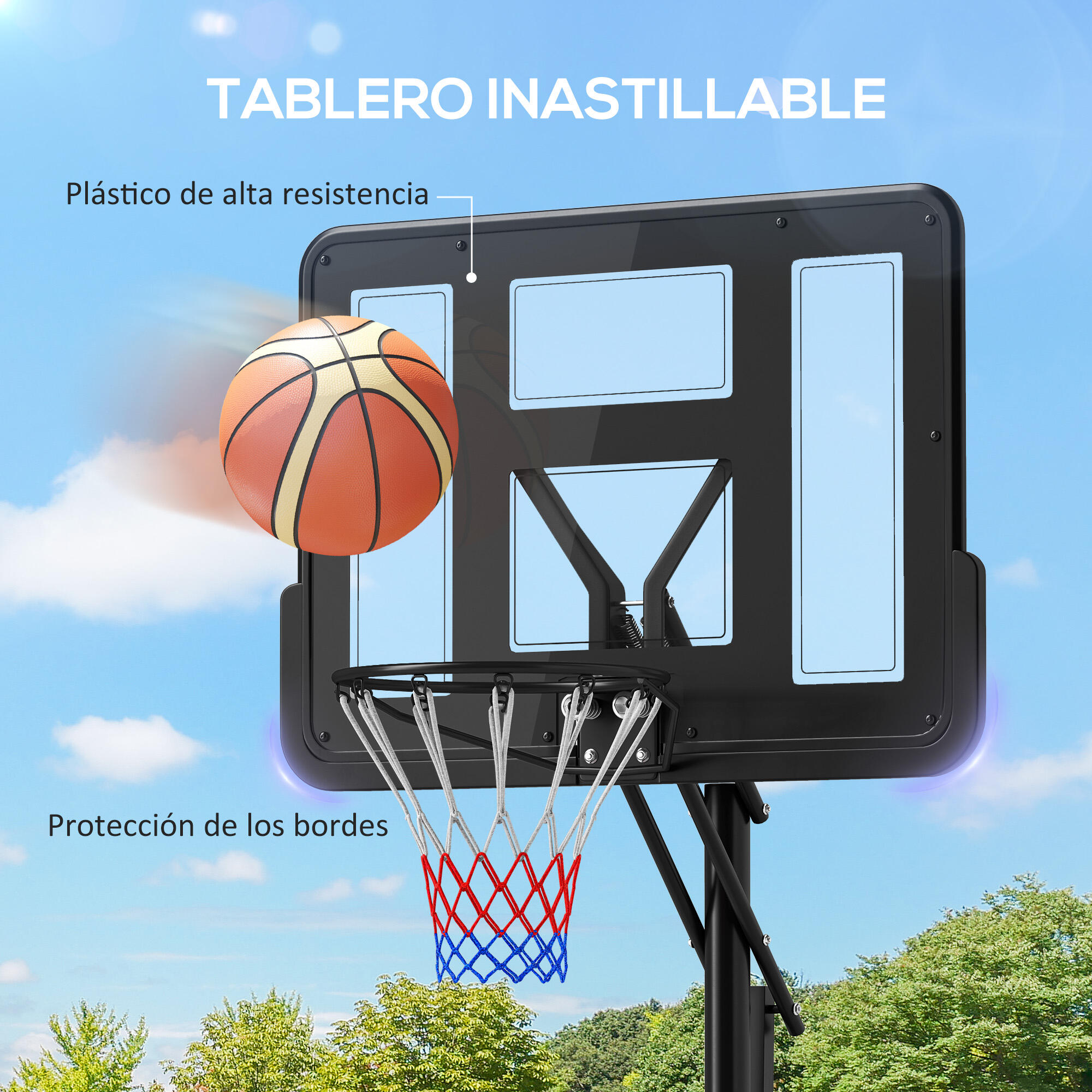 Tabela de basquetebol 90x60x305 cm preto SPORTNOW 4/9