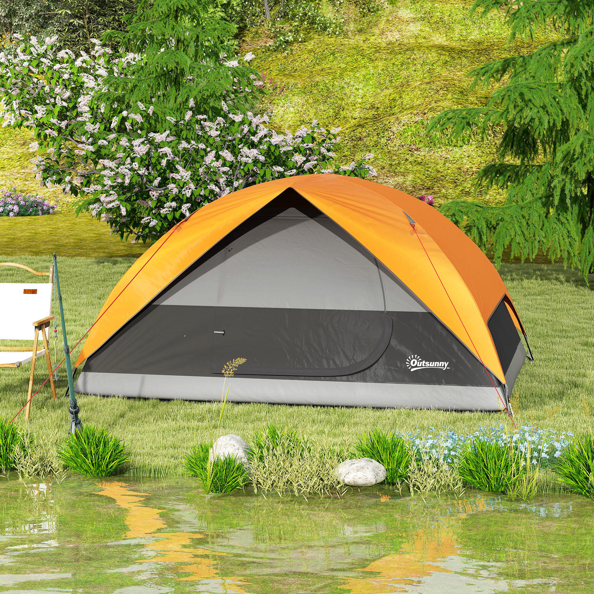 Tenda de campismo 205x275x135 cm laranja e cinzento Outsunny 4/7