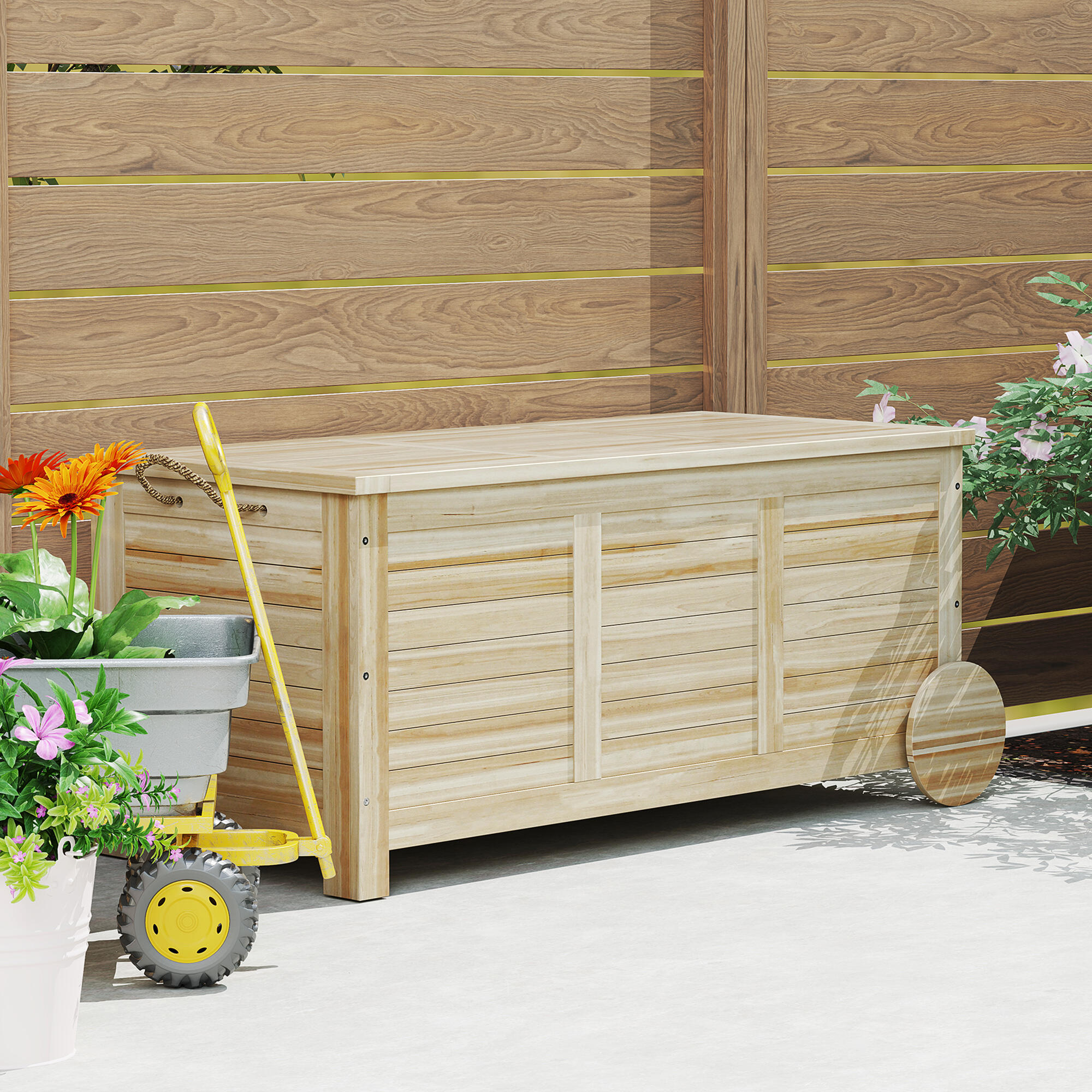 Baúl de Almacenaje Outsunny 110x50x50 cm Madera Natural 4/7