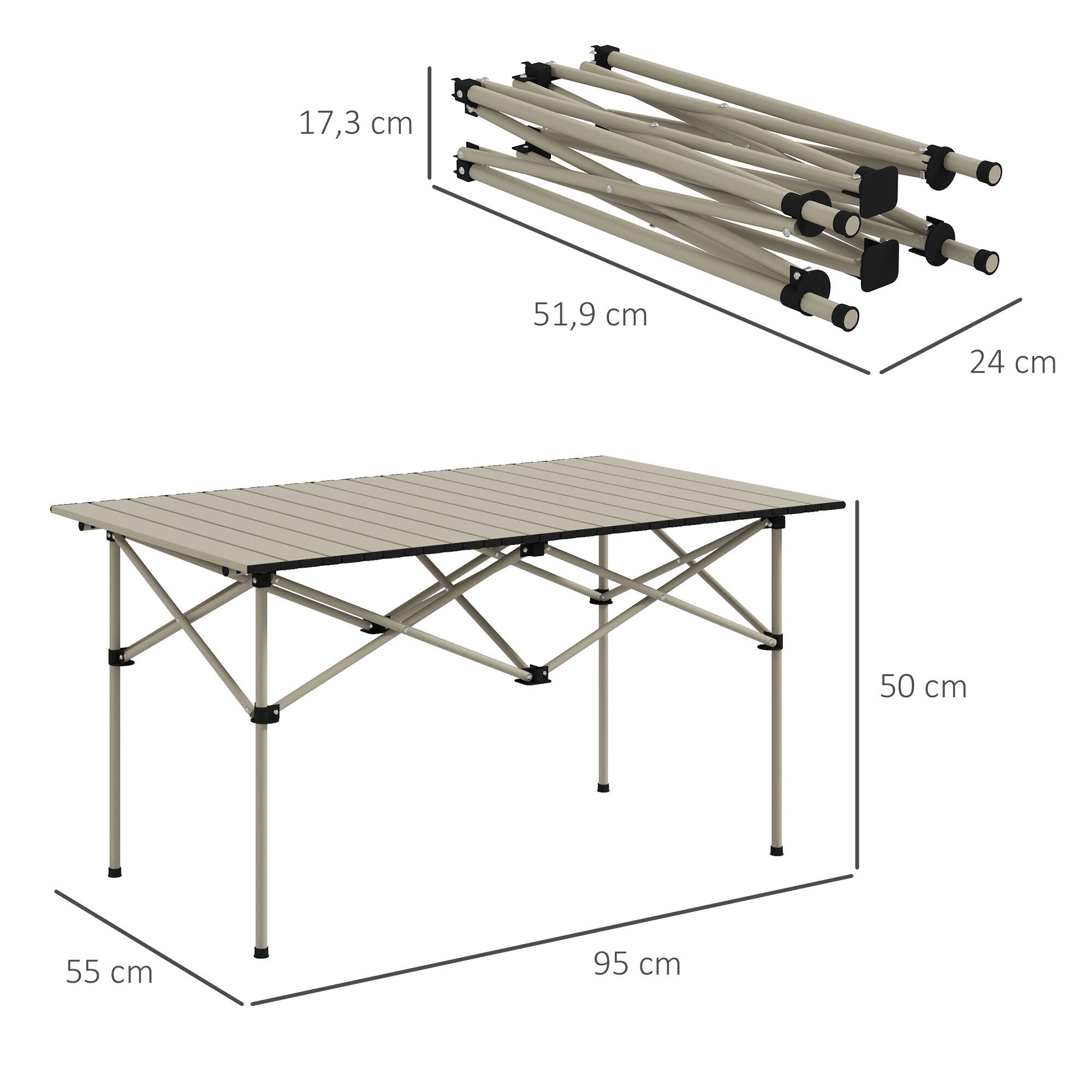 Mesa de Camping Outsunny 95x55x50 cm Caqui 3/7