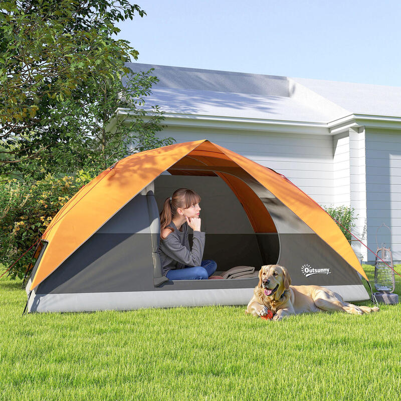 Cort de camping impermeabil Outsunny pentru 3 persoane, portocaliu