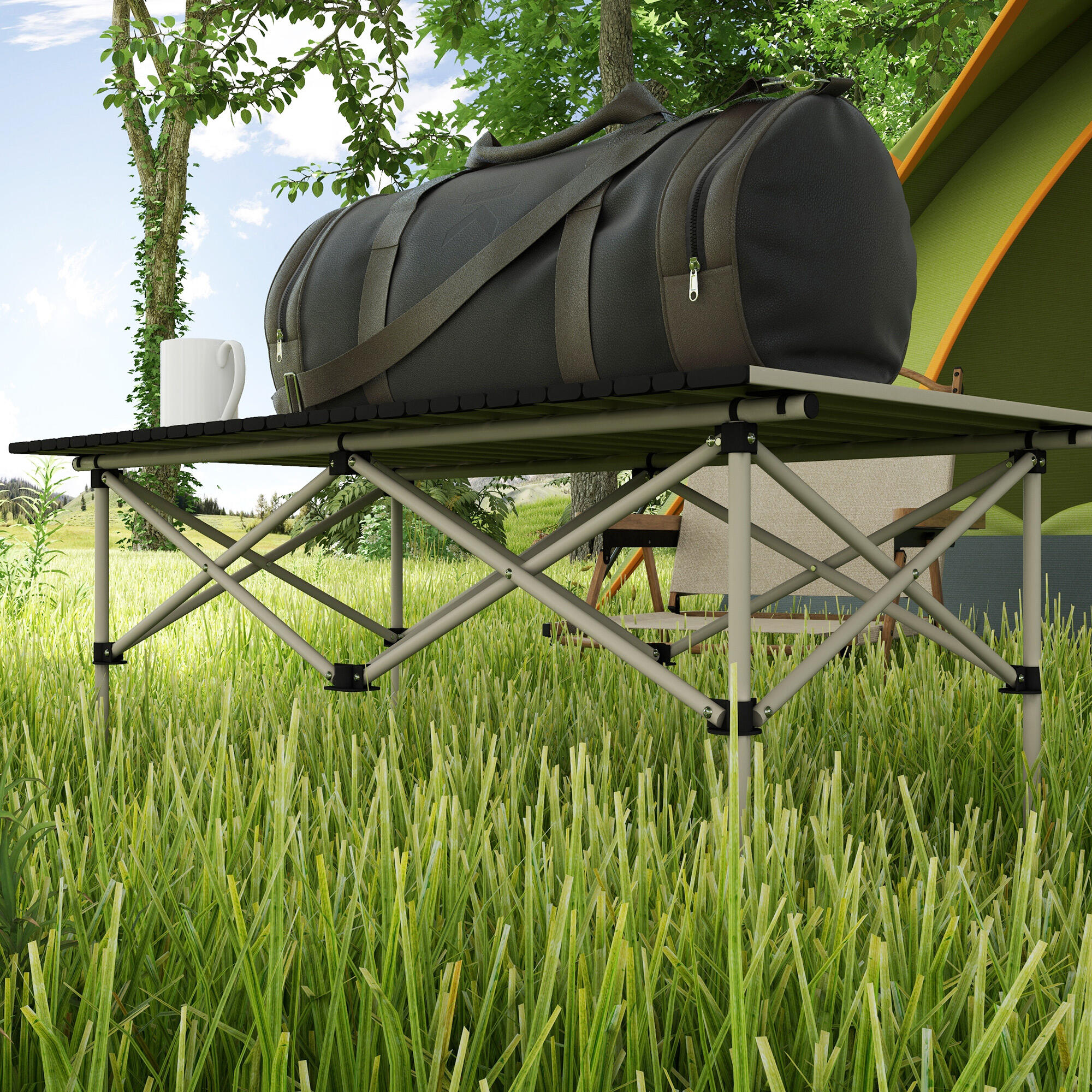 Mesa de Camping Outsunny 95x55x50 cm Caqui 4/7