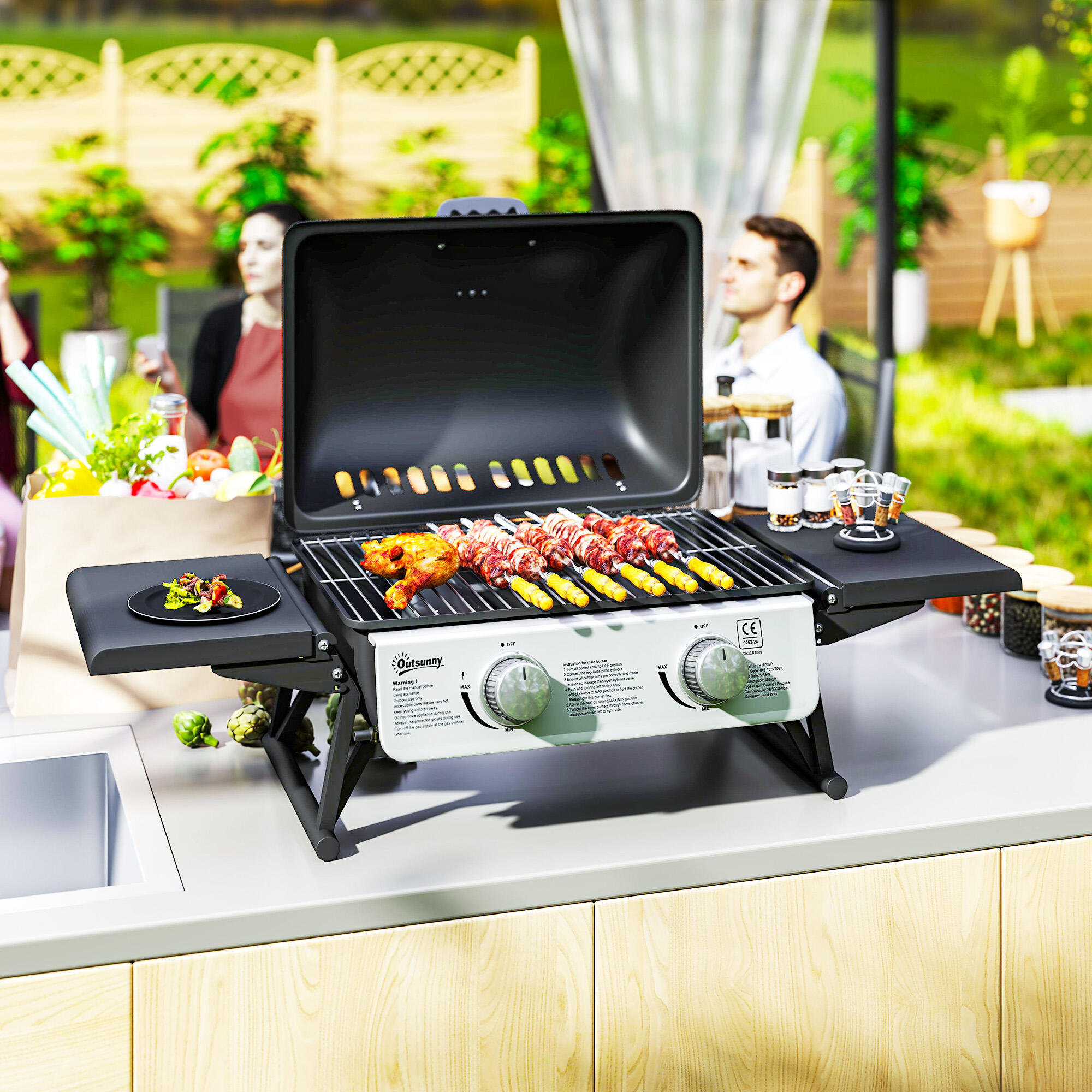 Barbacoa de Gas Outsunny 101x48x41 cm Negro 4/7