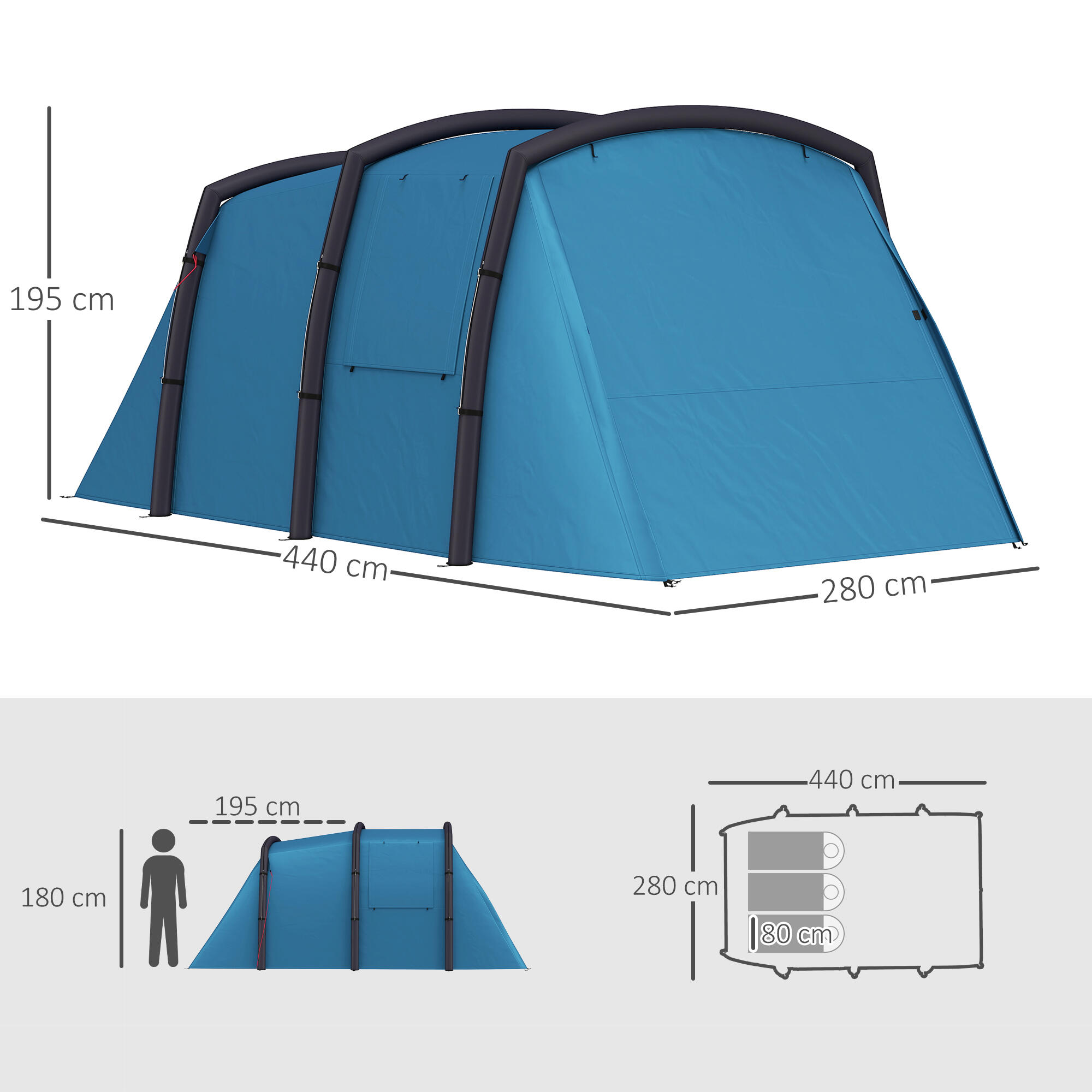 Tienda Campaña Inflable Outsunny 440x280x195 cm Azul 3/7