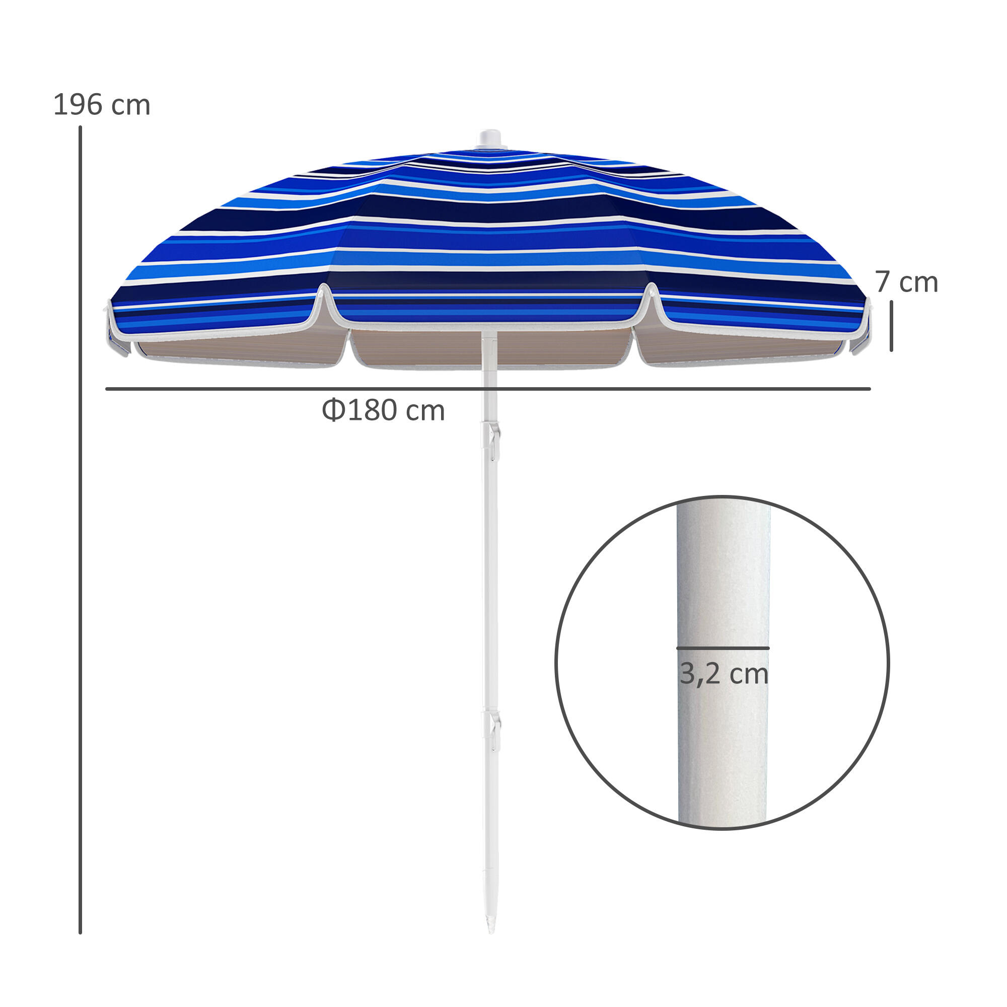 Chapéu de sol de praia ø180x196 cm multicor Outsunny 3/7