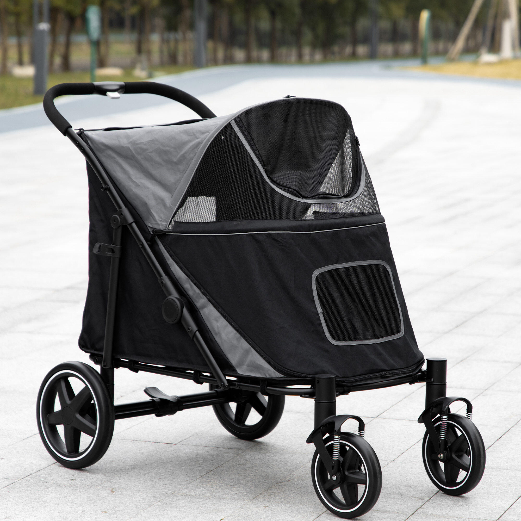 Cochecito para Mascotas PawHut 112x65x100 cm Negro 2/8