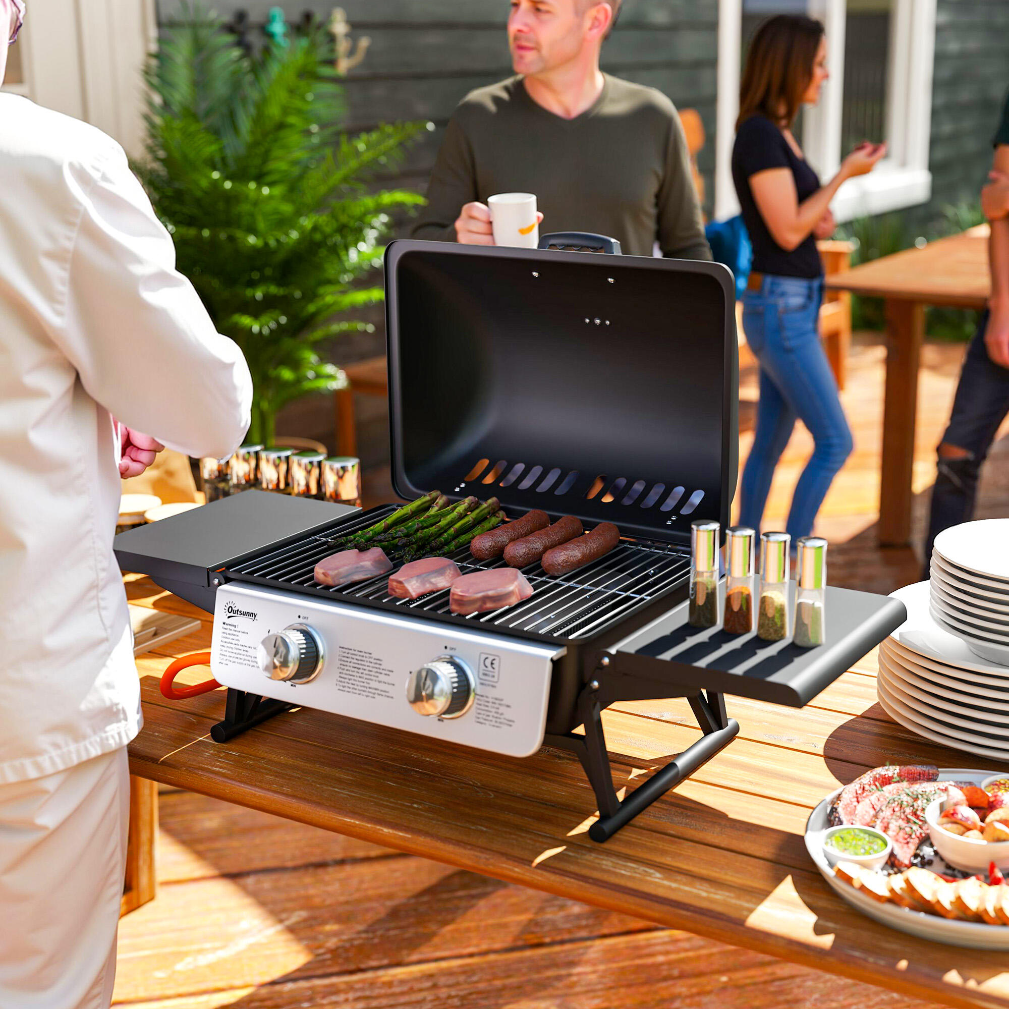 Barbacoa de Gas Outsunny 101x48x41 cm Negro 2/7