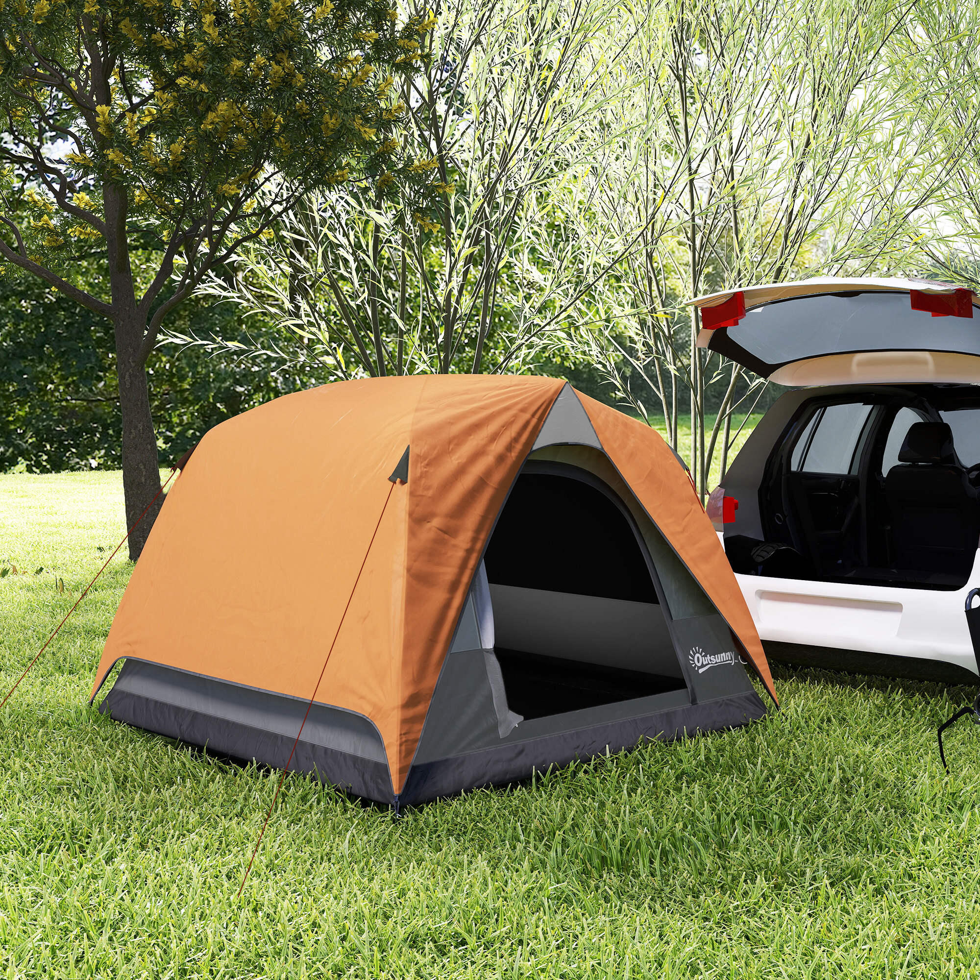 Tienda de Campaña Outsunny 200x200x135 cm Naranja y Gris 4/7