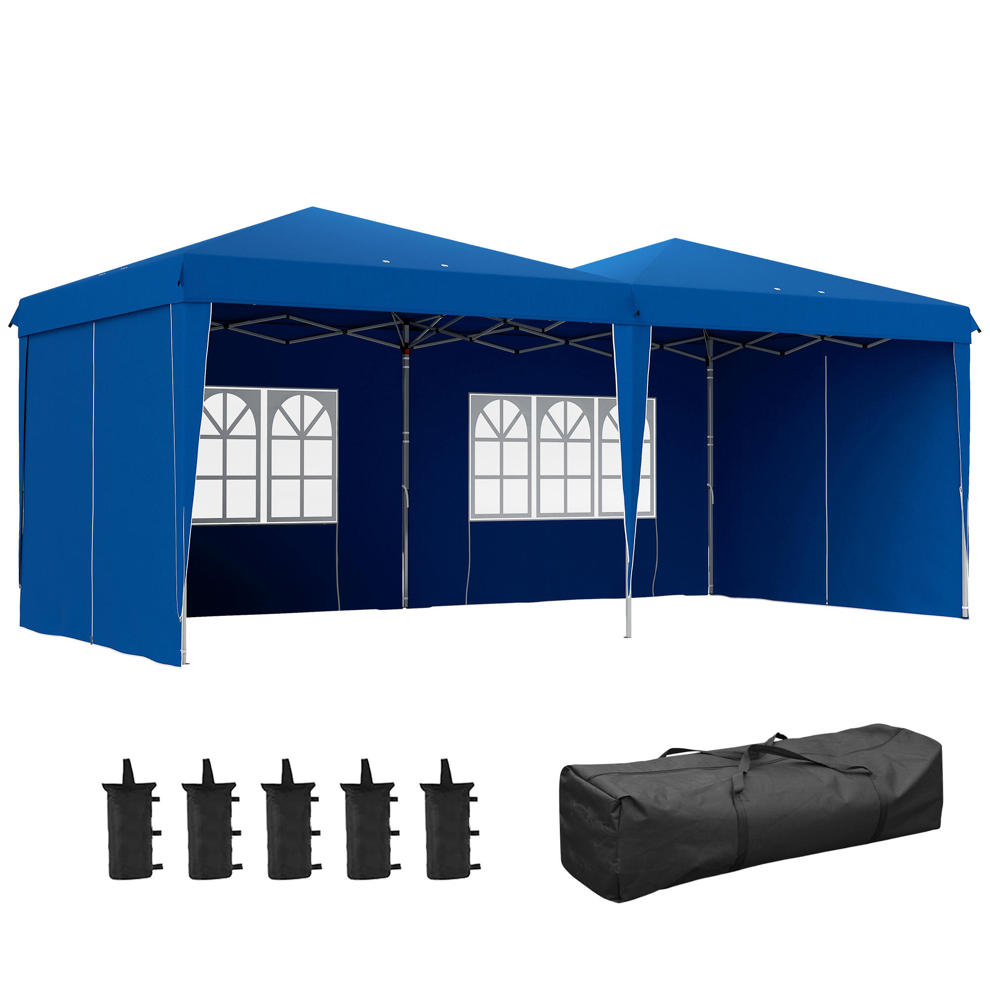 Tenda dobrável 585x295x275 cm azul outsunny